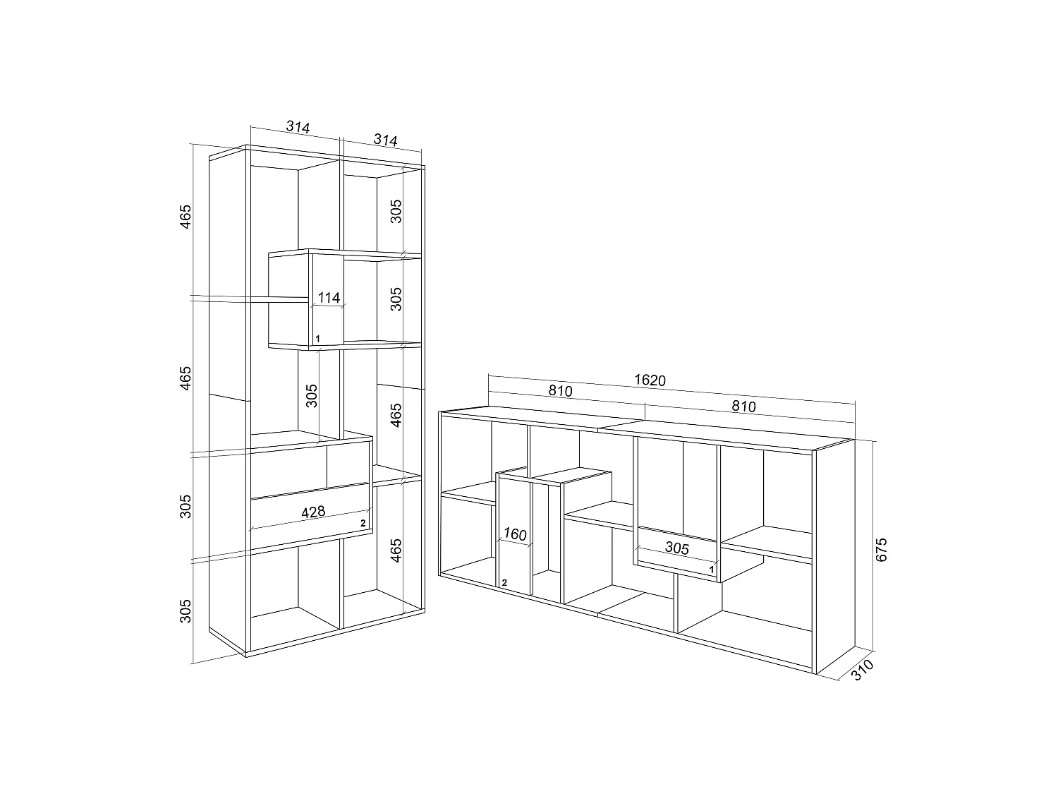 Boekenkast, Boekenplank, 162x67x31cm, Kantoorplank, Donkere eik
