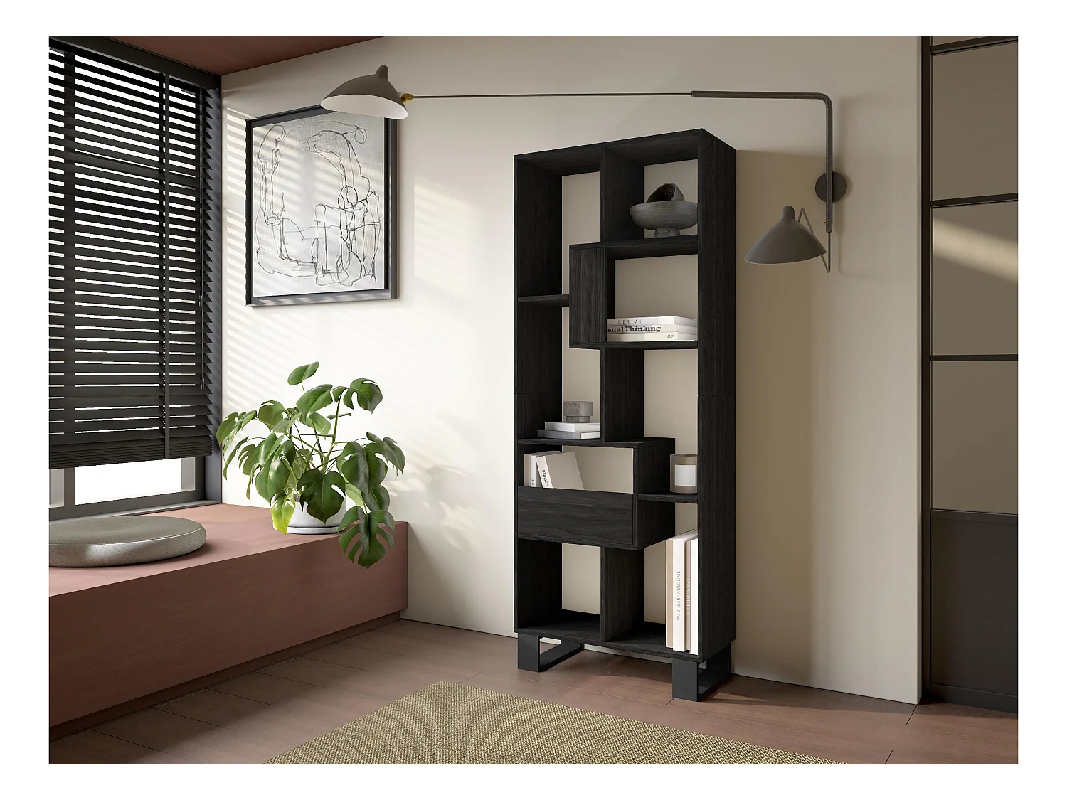 Librería estantería, 174x67x31, Diseño industrial, Negro