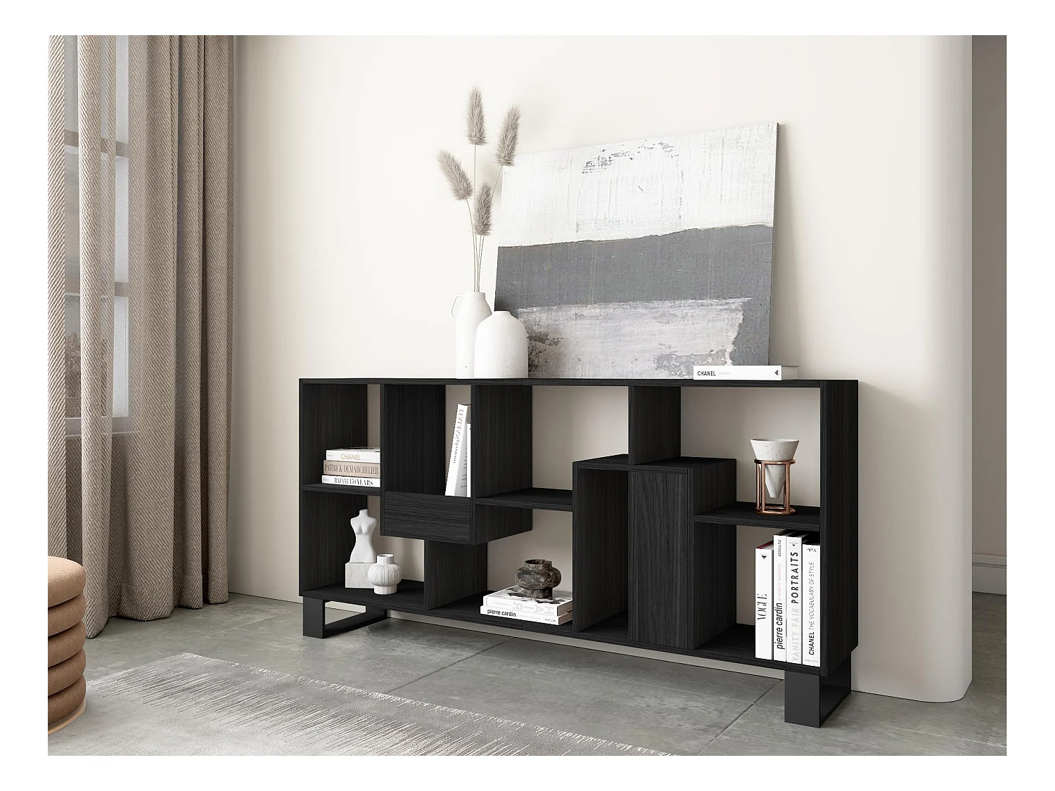 Librería estantería, 174x67x31, Diseño industrial, Negro