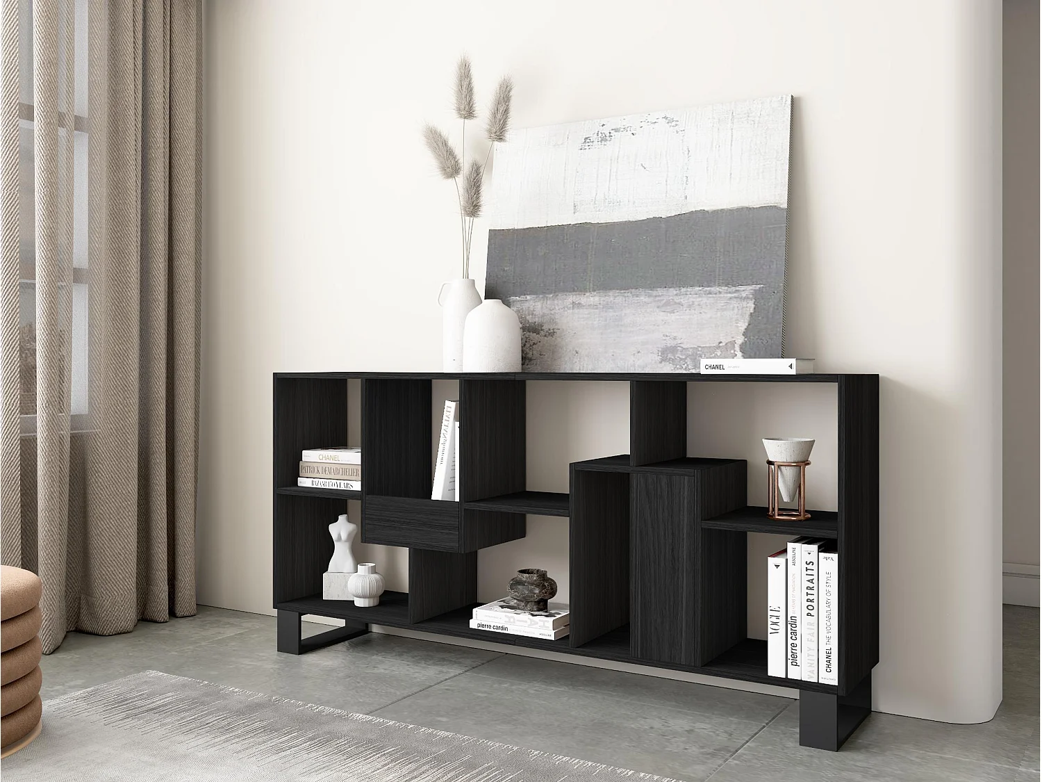 Librería estantería, 174x67x31, Diseño industrial, Negro