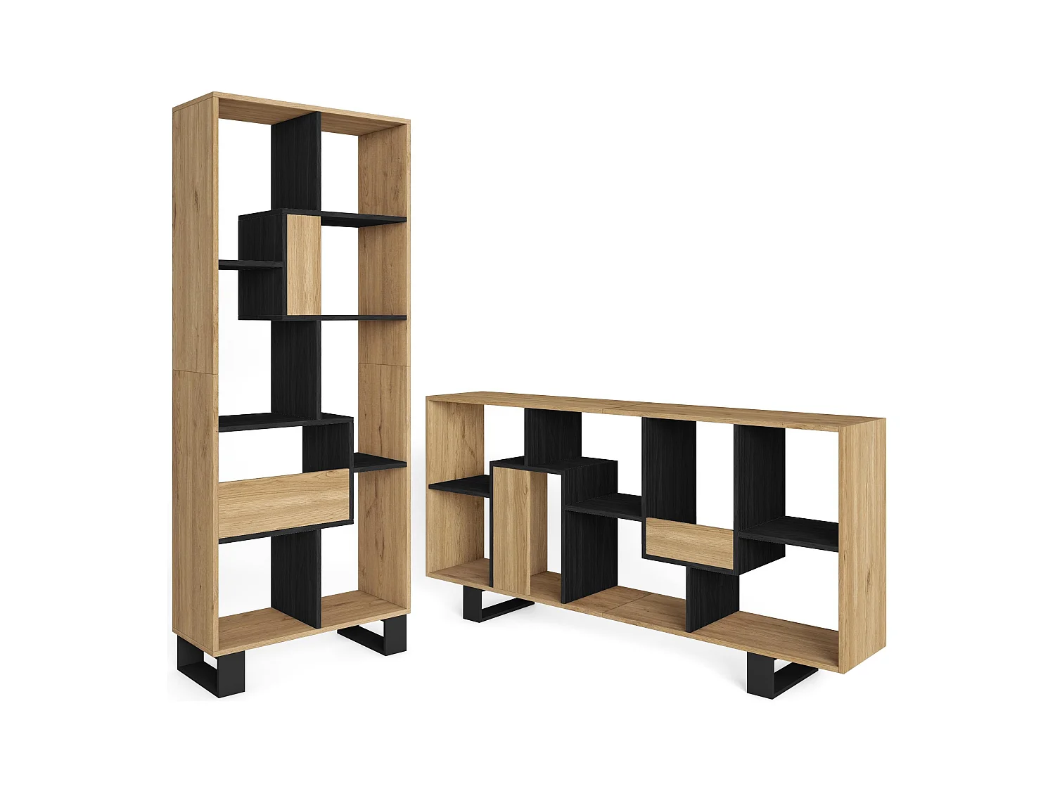 Bücherregal Bibliothek, 174x67x31, Industriedesign, Eiche Schwarz