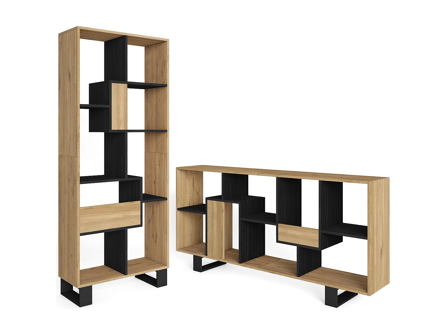 Étagère Bibliothèque, 174x67x31, Design industriel, Chêne et noir