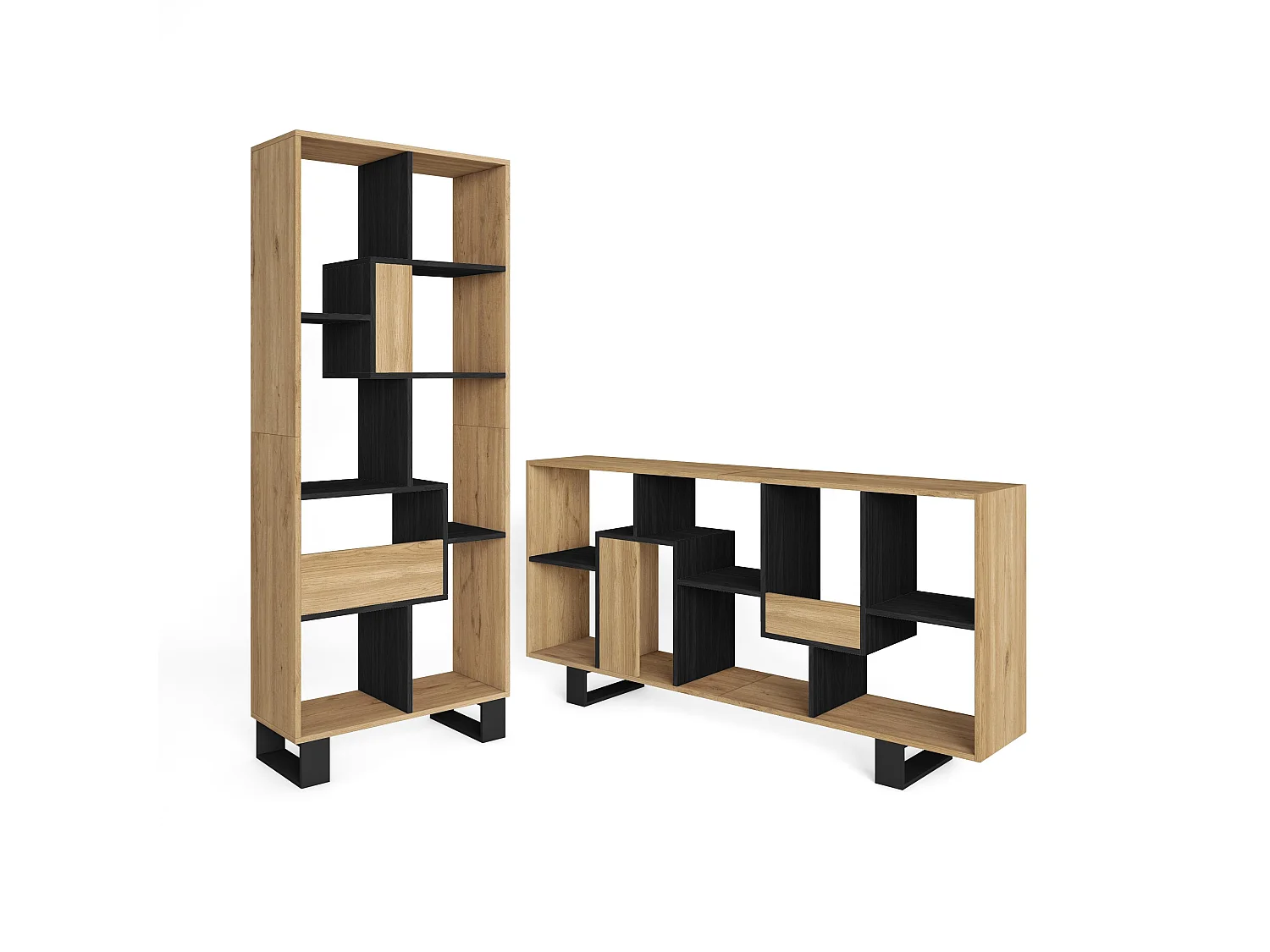 Boekenkast, Boekenplank, 174x67x31, Industrieel design, Eiken/Zwart