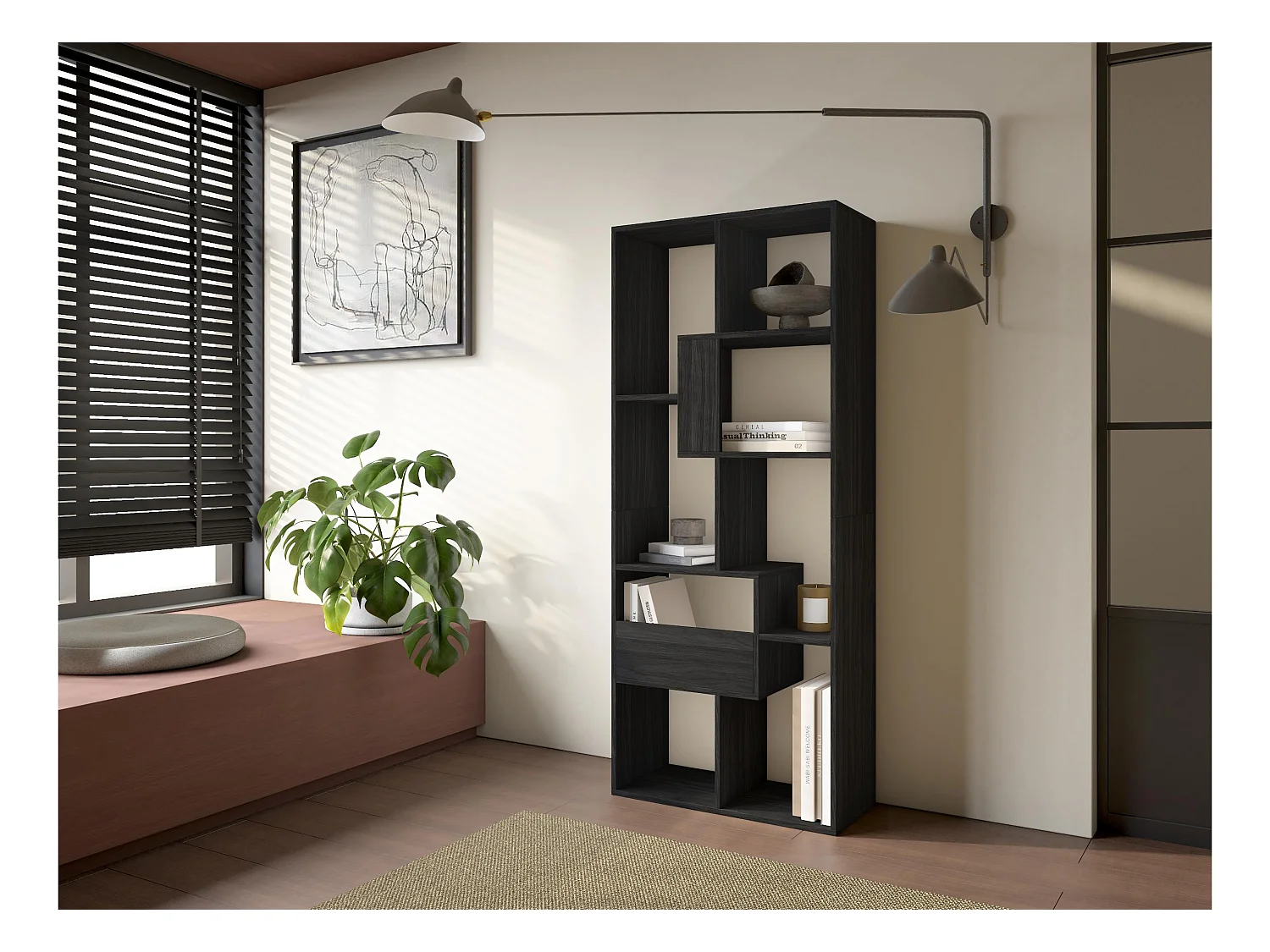 Librería estantería, 162x67x31cm, Con Almacenaje, Negro