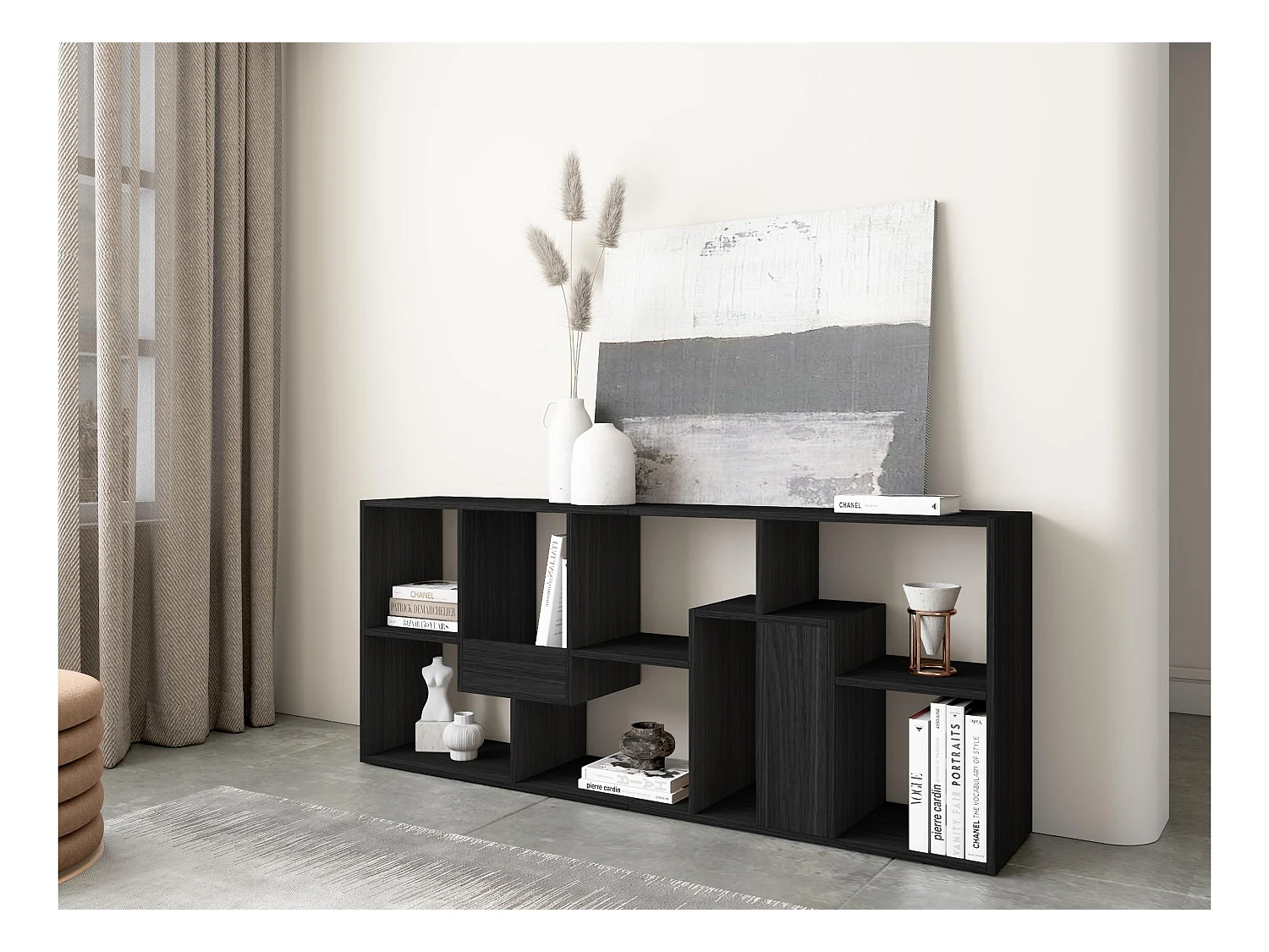 Librería estantería, 162x67x31cm, Con Almacenaje, Negro