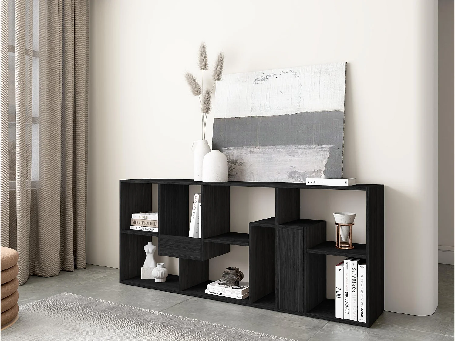 Boekenkast, Boekenplank, 162x67x31cm, Kantoorplank, Zwart