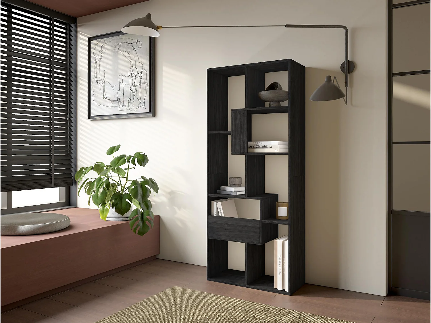 Boekenkast, Boekenplank, 162x67x31cm, Kantoorplank, Zwart