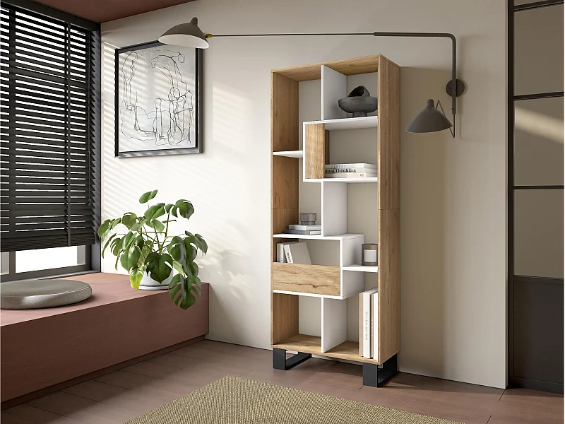 Boekenkast, Boekenplank, 174x67x31, Industrieel design, Eiken/Wit