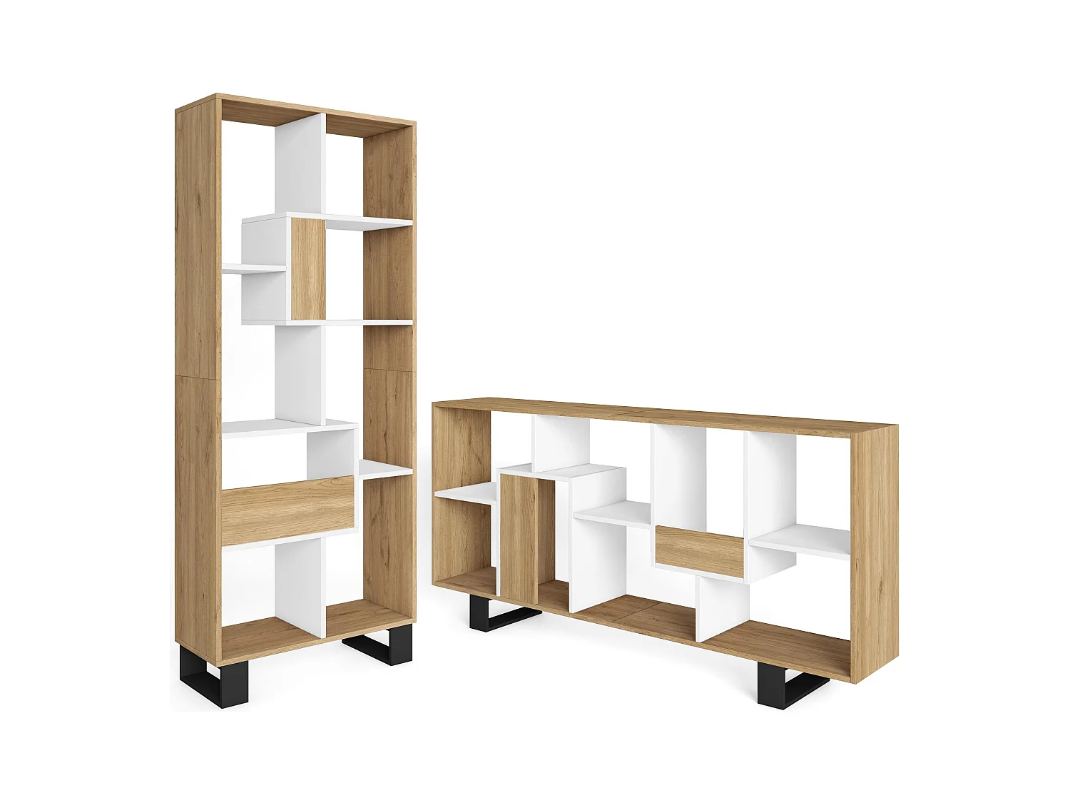 Boekenkast, Boekenplank, 174x67x31, Industrieel design, Eiken/Wit