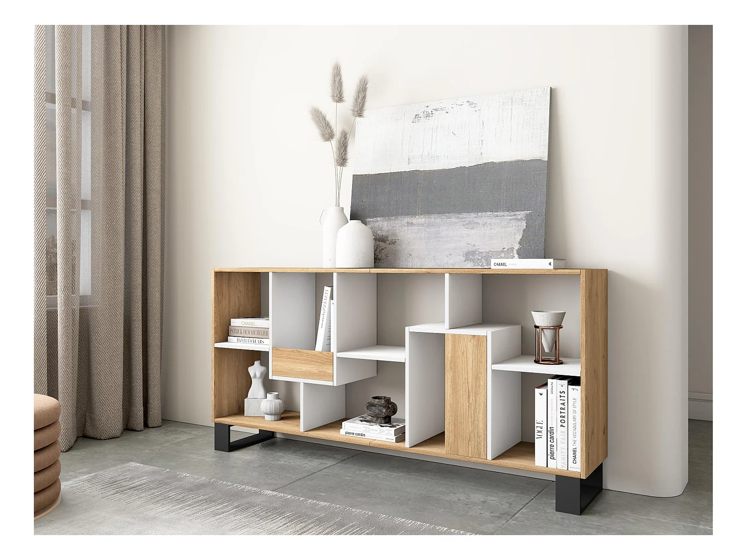 Boekenkast, Boekenplank, 174x67x31, Industrieel design, Eiken/Wit