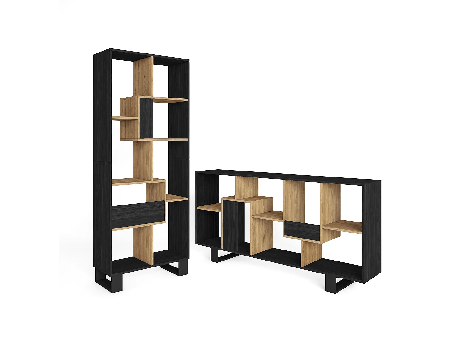 Étagère Bibliothèque, 67x31x174, Design industriel, Noir et chêne