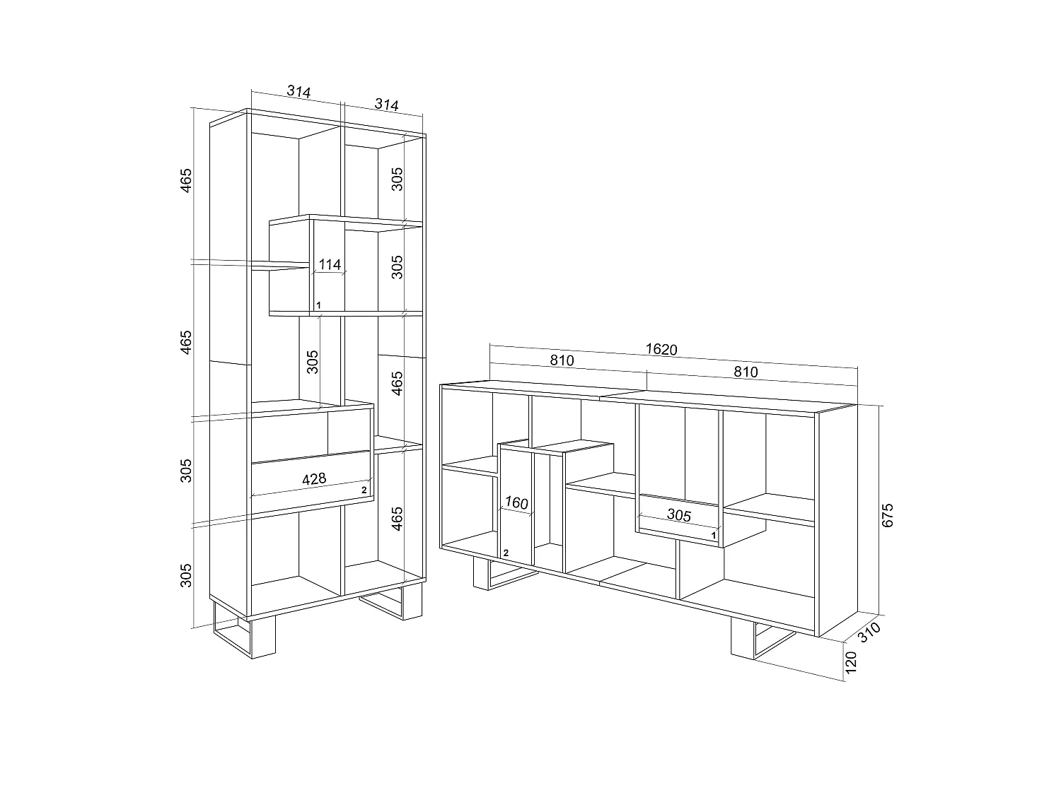 Étagère Bibliothèque, 67x31x174, Design industriel, Noir et chêne