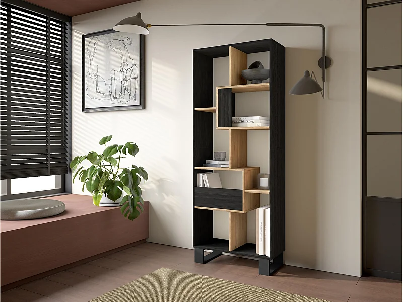 Bücherregal Bibliothek, 174x67x31, Industriedesign, Schwarz Eiche