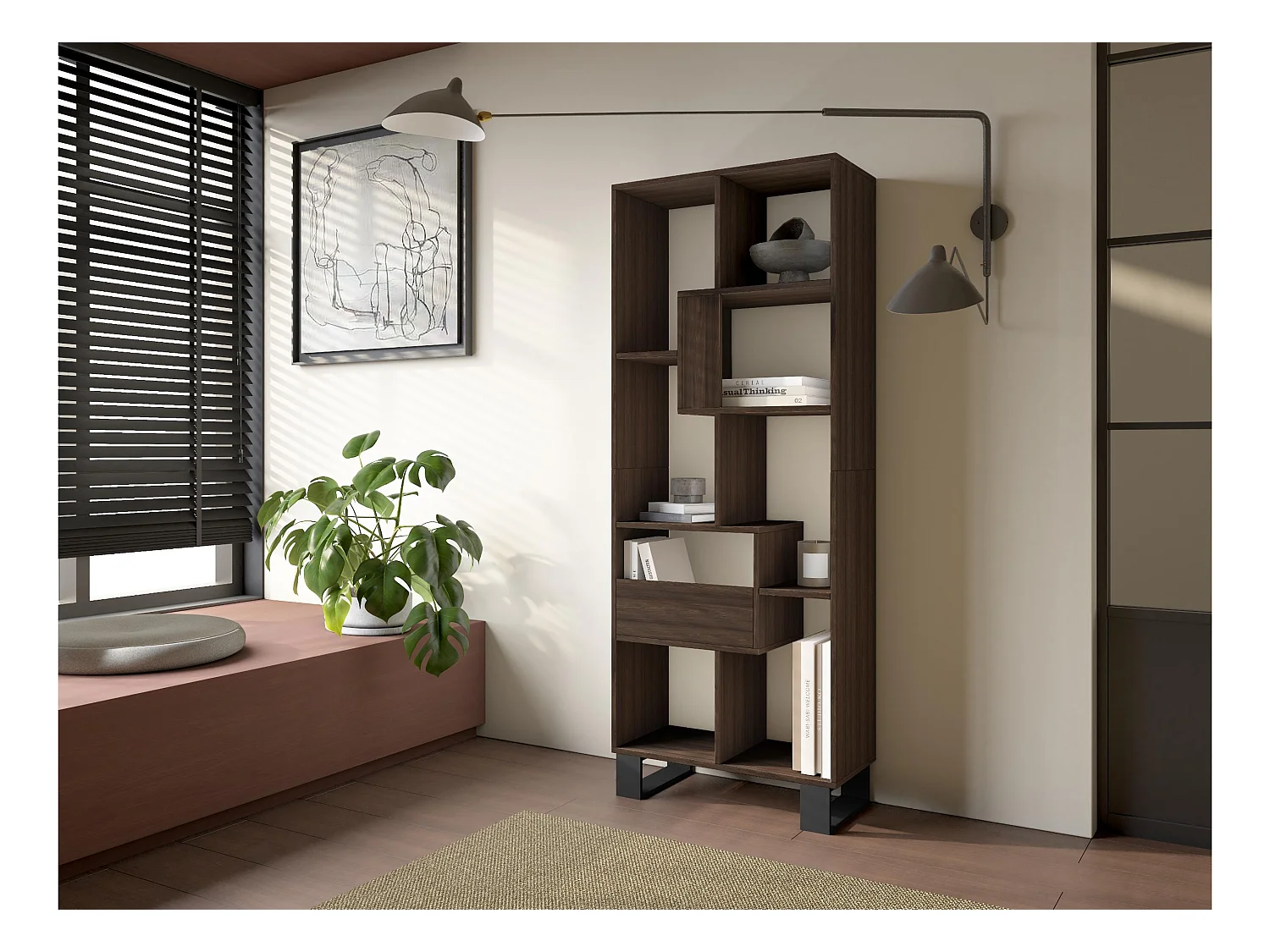 Boekenkast, Boekenplank, 174x67x31, Industrieel design, Donkere eik