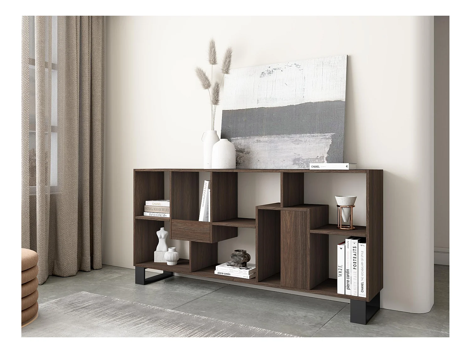 Boekenkast, Boekenplank, 174x67x31, Industrieel design, Donkere eik