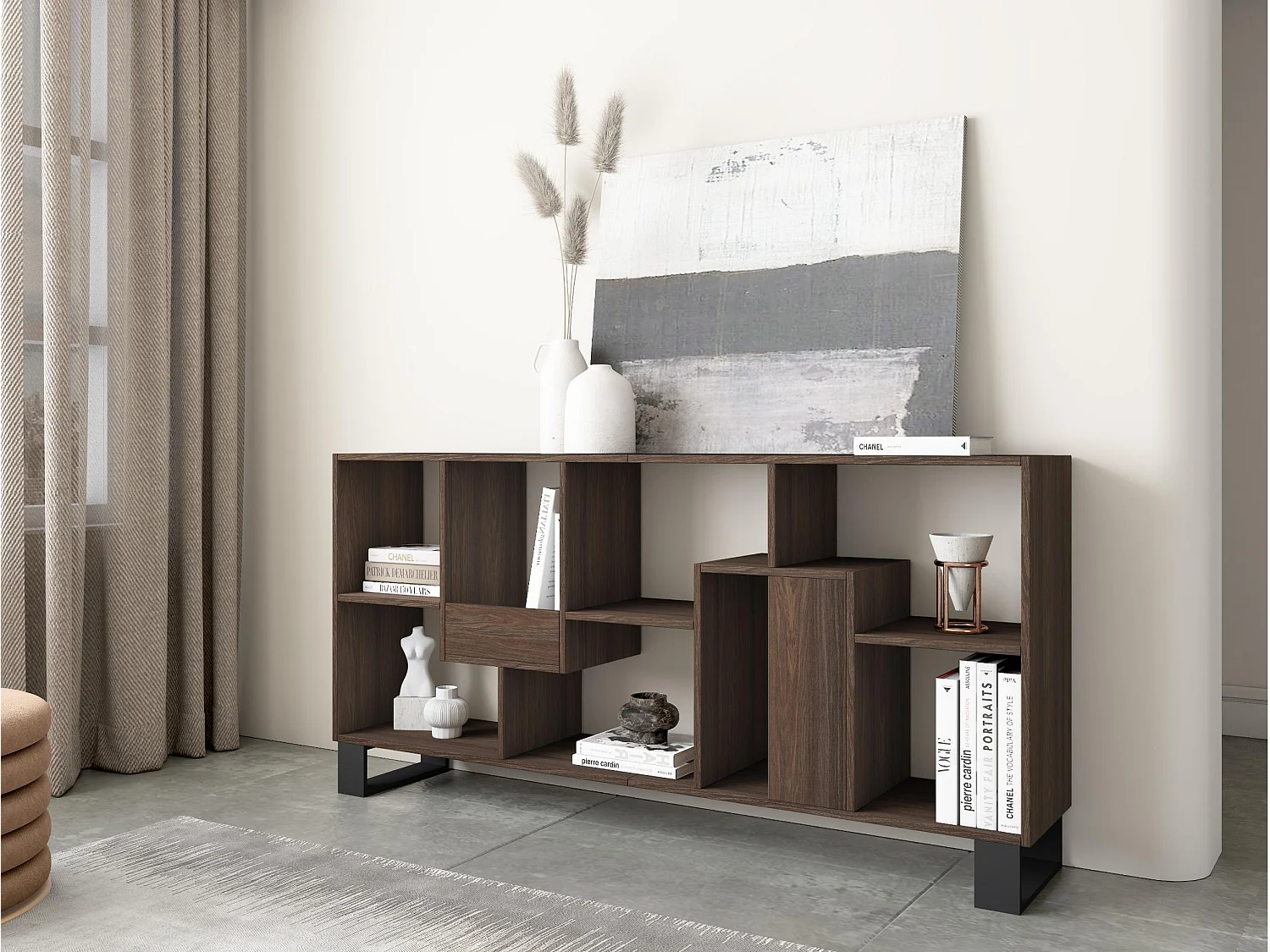 Boekenkast, Boekenplank, 174x67x31, Industrieel design, Donkere eik