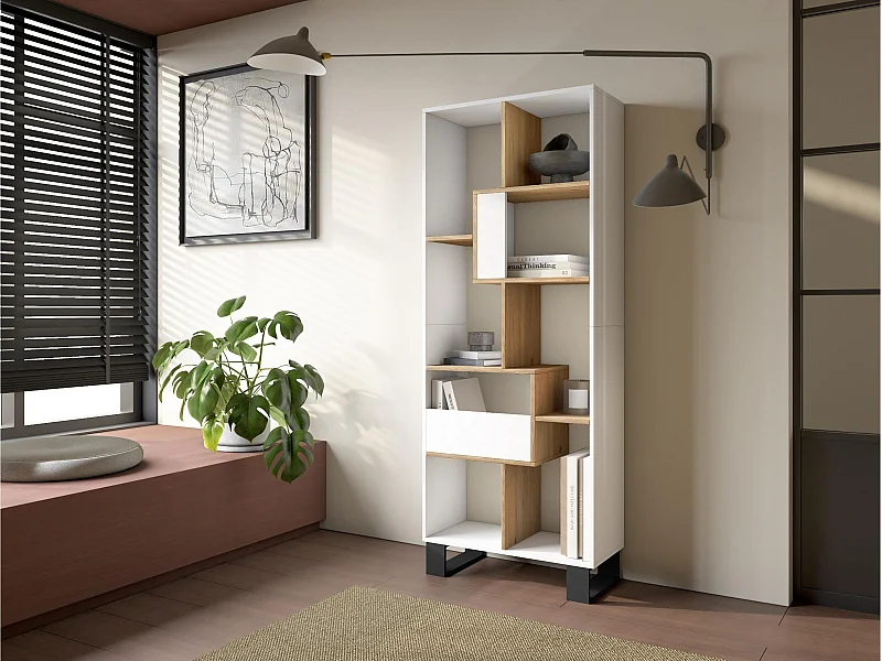 Boekenkast, Boekenplank, 174x67x31, Industrieel design, Wit en Eiken