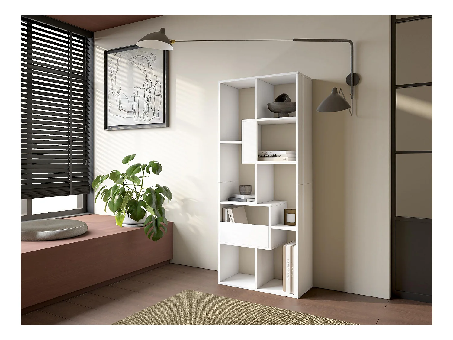 Boekenkast, Boekenplank, 162x67x31cm, Kantoorplank, Wit