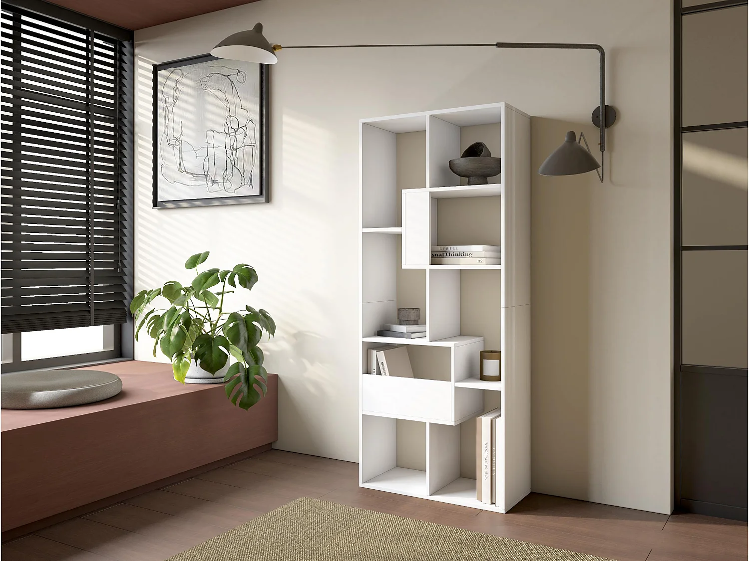Étagère Bibliothèque, 67x31x162cm, Salon, Bureau, Blanc