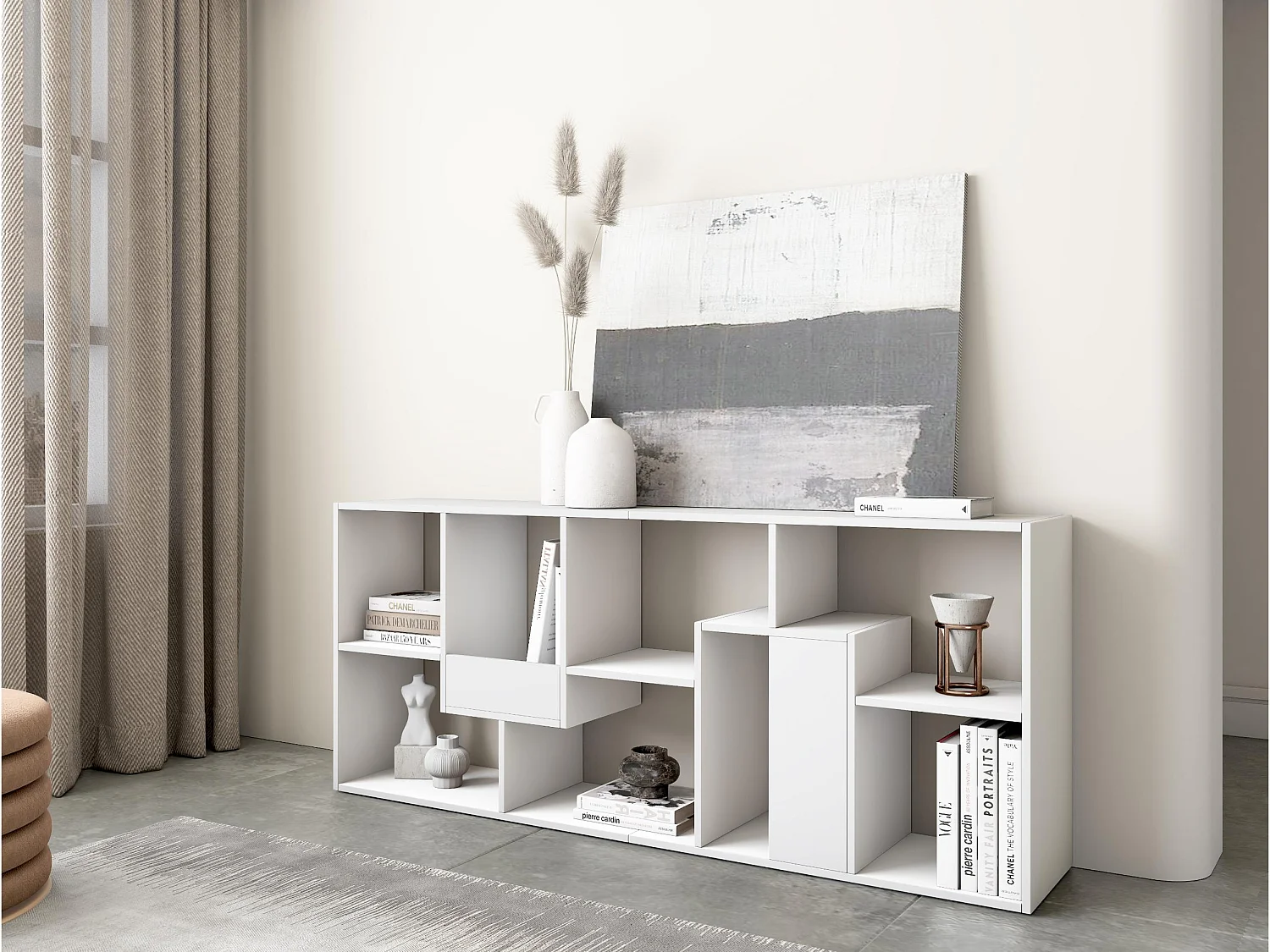 Étagère Bibliothèque, 67x31x162cm, Salon, Bureau, Blanc
