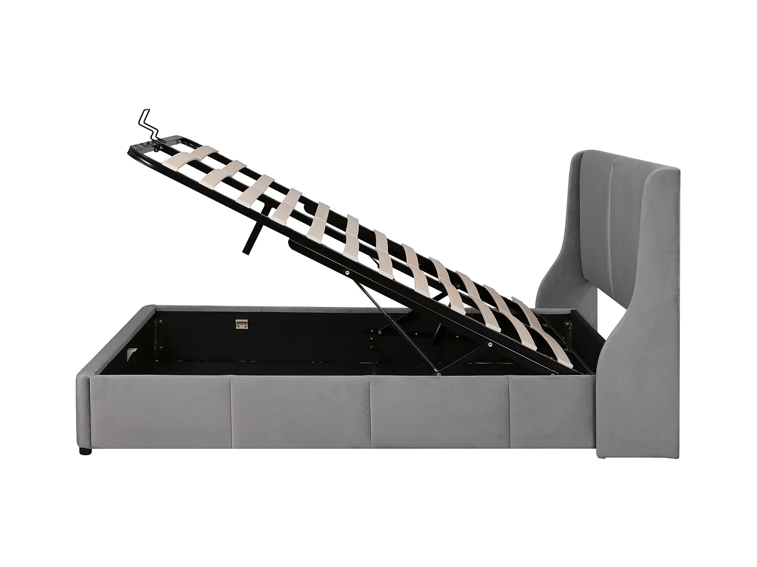 Letto contenitore in velluto 140x190 cm, testiera a forma di orecchio - Grigio