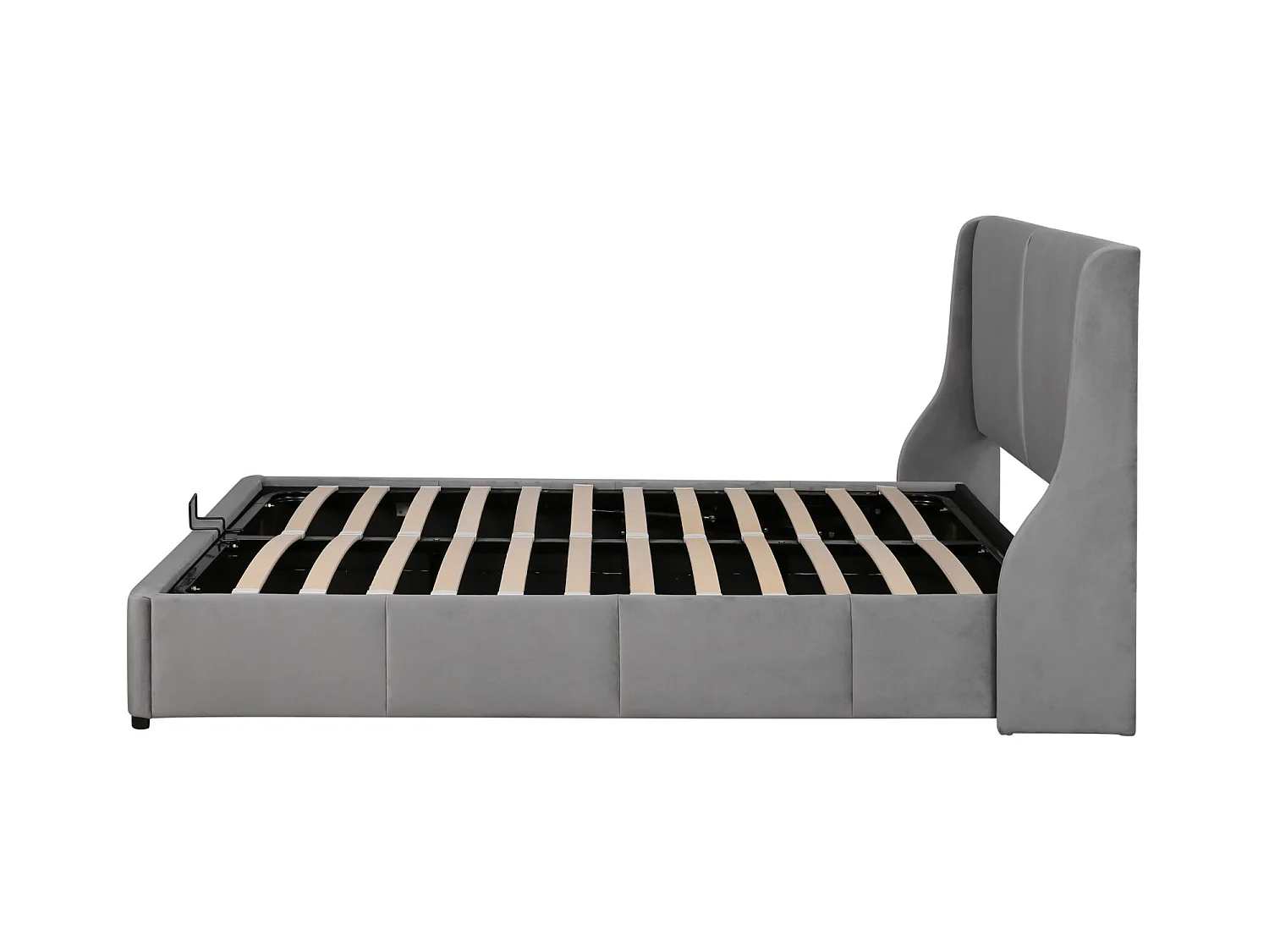 Letto contenitore in velluto 140x190 cm, testiera a forma di orecchio - Grigio