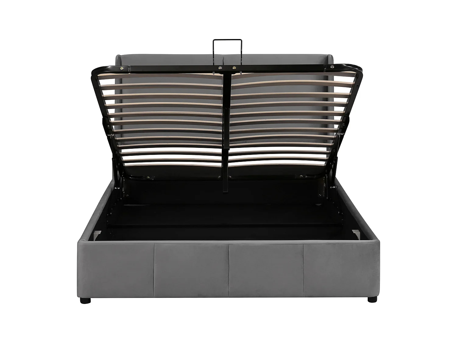 Letto contenitore in velluto 140x190 cm, testiera a forma di orecchio - Grigio