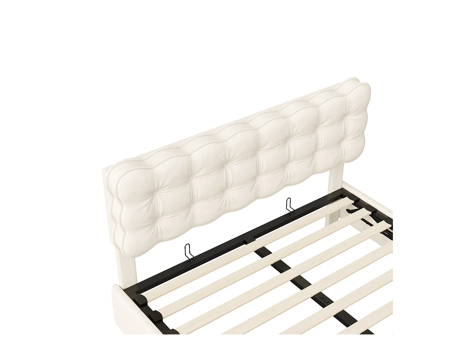 lit 140 x 200 avec sommier,lit rembourré double avec levier hydraulique,Lumières LED au bout du lit,velours,Beige