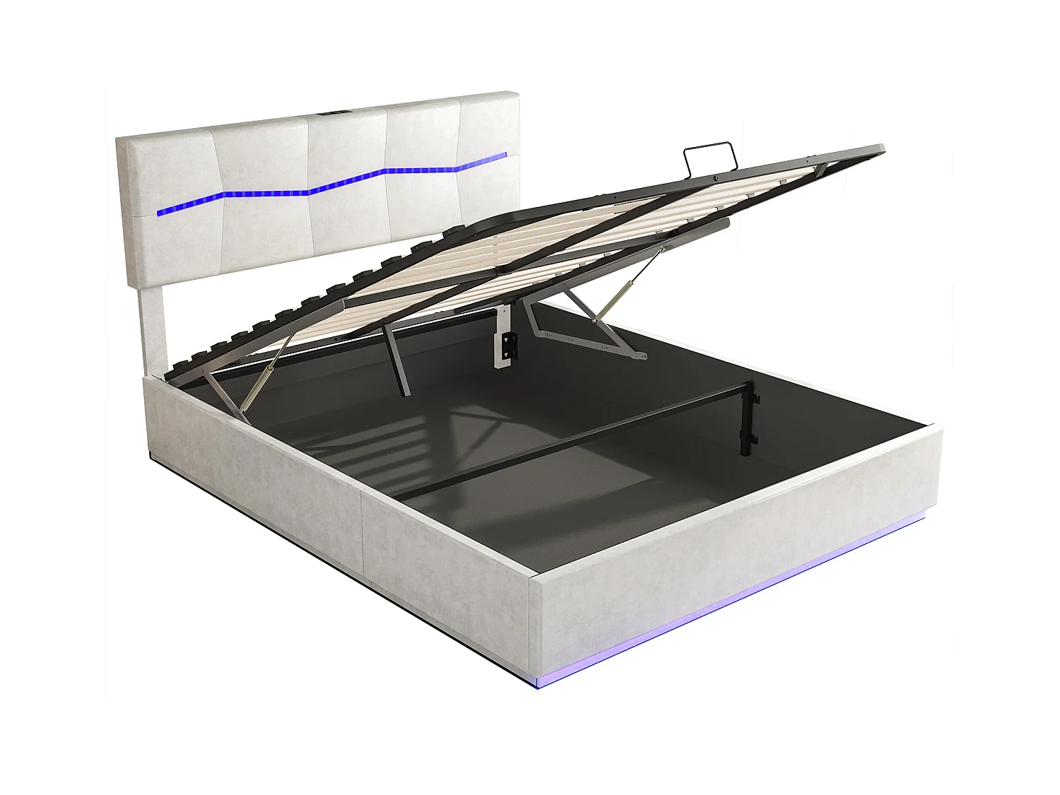 Stauraumbett 160 x 200 cm mit LED-Beleuchtung und USB-Aufladung - hydraulisch - Doppelbett - PU - Beige