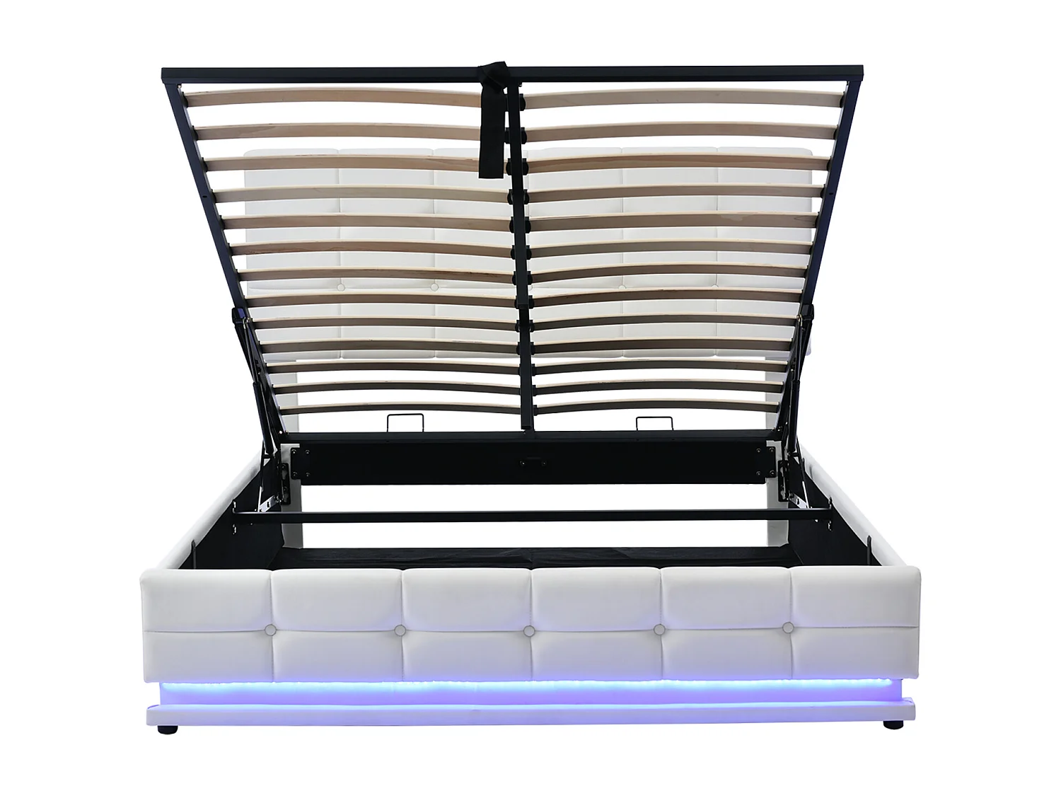 lit coffre 140x200,lit double,lit capitonné avec éclairage LED et sommier,Conception à grain droit,PU,Blanc