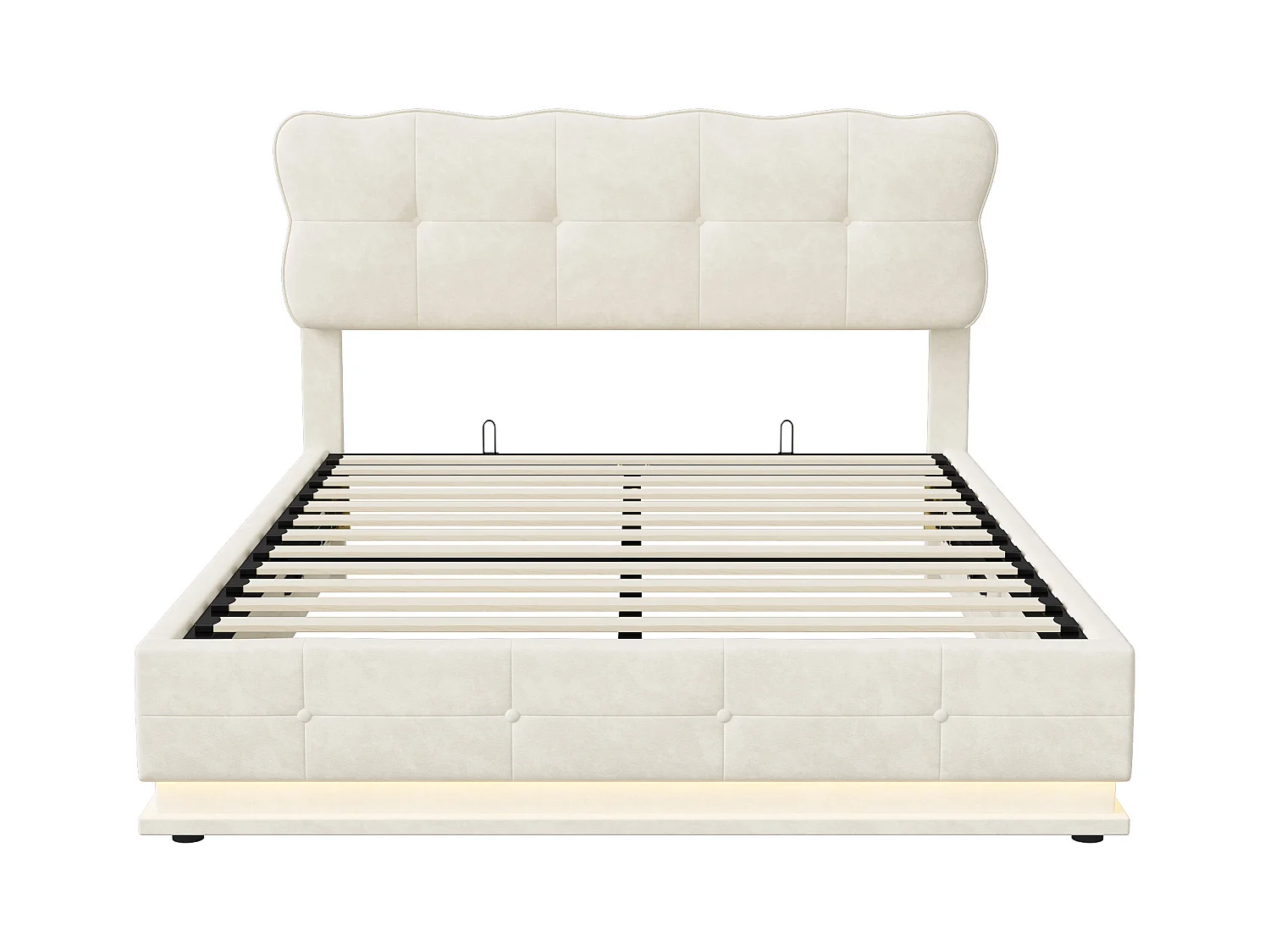 140x190cm Stauraumbett mit Stauraum, Samtstoff, Bettrahmen mit Kopfteil, LED-Beleuchtung, Lattenrost, Multifunktions-Hydraulikbett