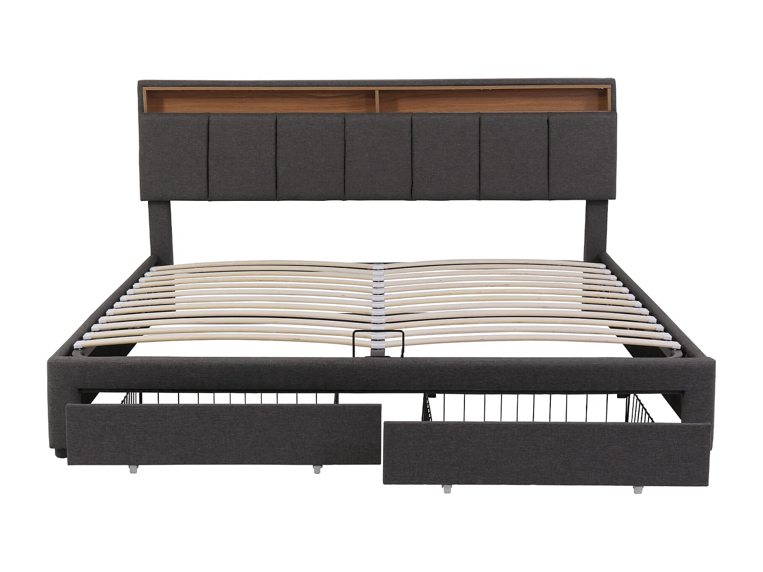 Gestoffeerd bed 180 x 200 met 2 lades, LED-verlichting, hydraulische hendel, linnen, grijs