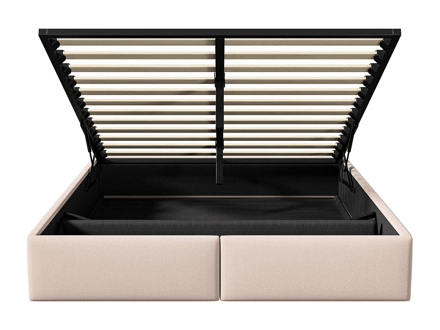 Lit coffre 140x200cm en tissu lin avec 2 tiroirs - sommier à lattes - sans tête de lit - Beige