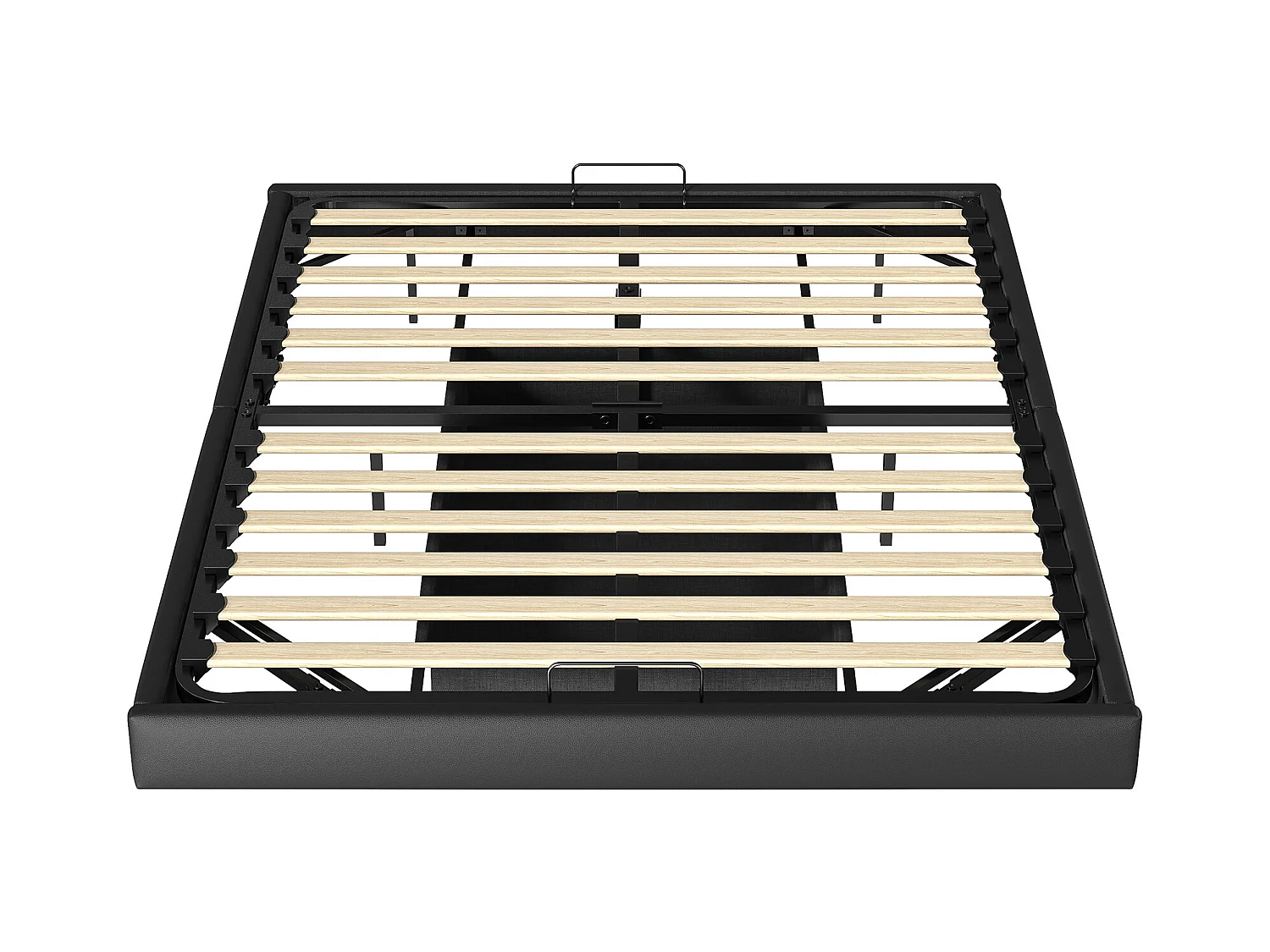 Doppelbett mit Stauraum 160 x 200 mit Untergestell, LED-Lichtleiste unter dem Bett, Ohne Kopfteil, PU, Schwarz