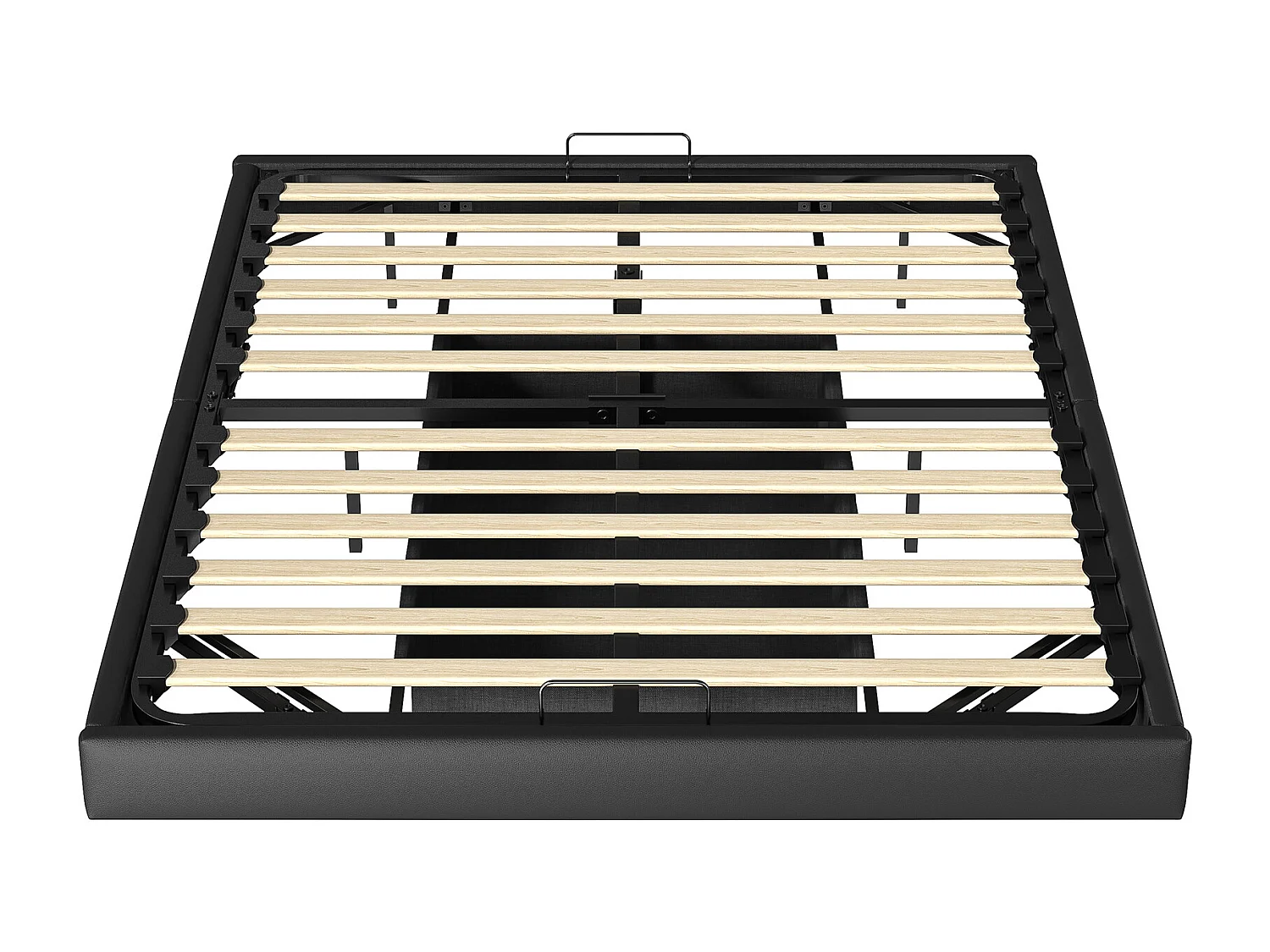 Cama doble con canapé 160x200 con base, tira de luz LED debajo de la cama, sin cabecero, PU, color negro