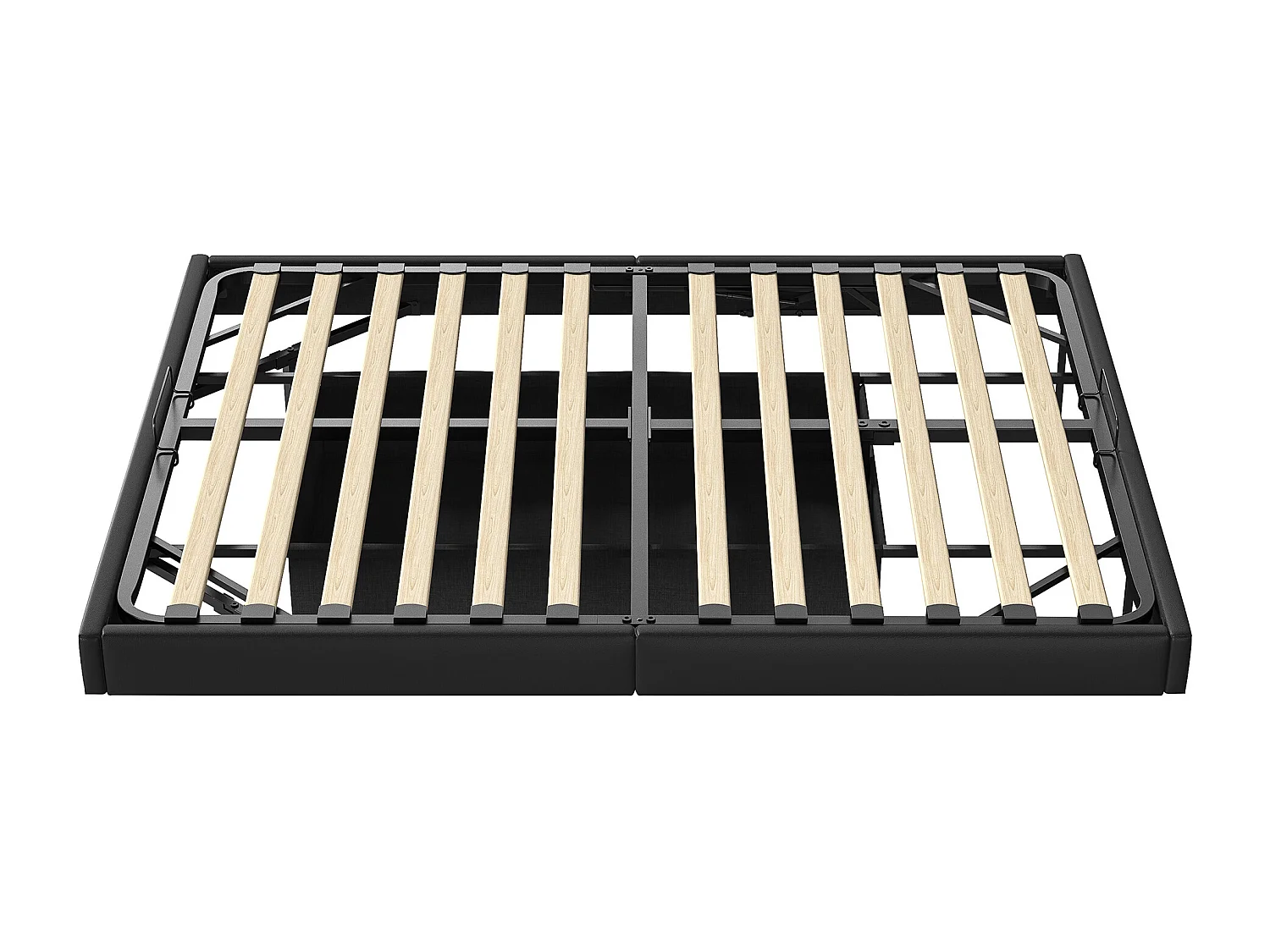 Cama doble con canapé 160x200 con base, tira de luz LED debajo de la cama, sin cabecero, PU, color negro