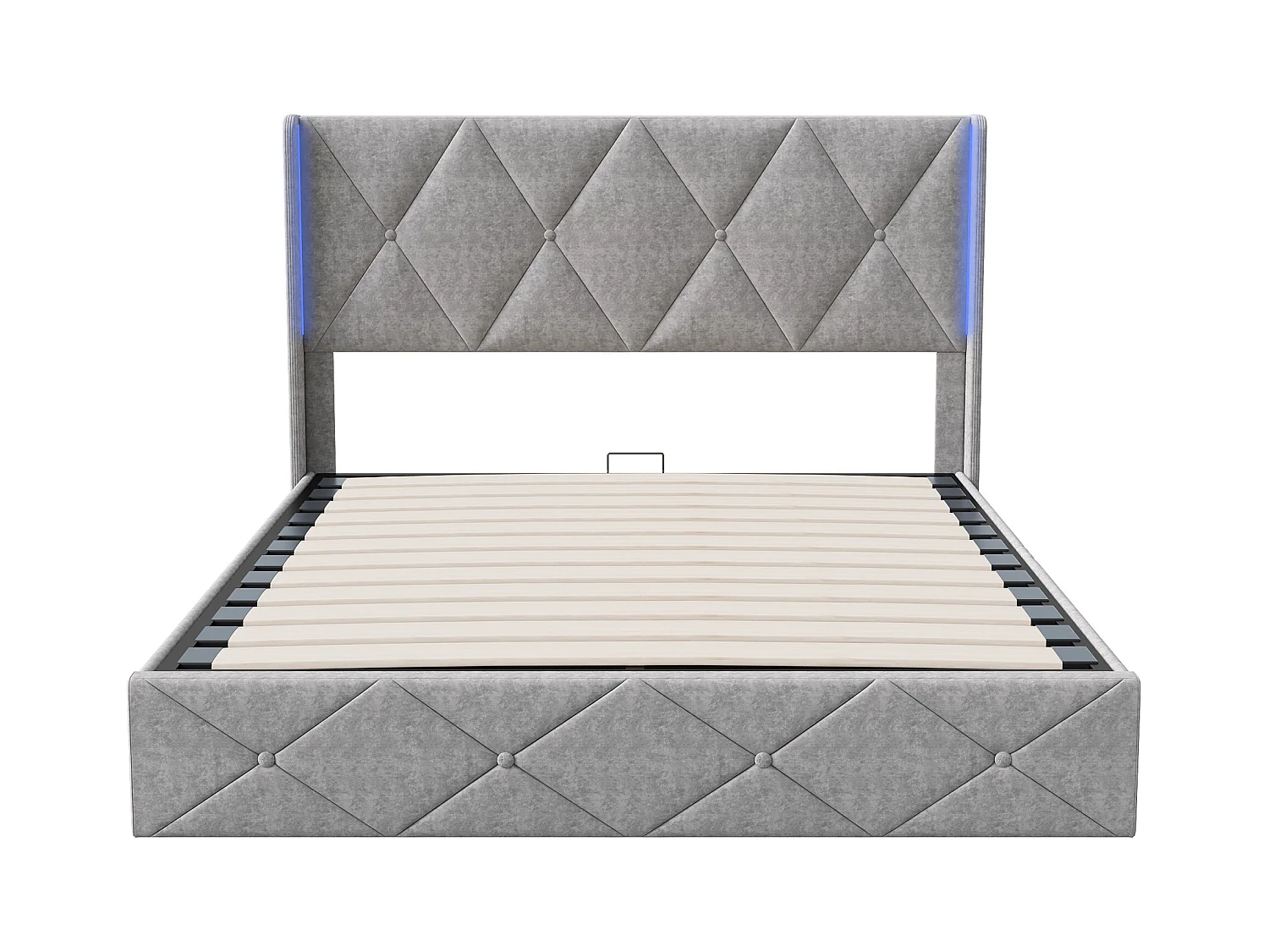 Cama de casal 160x200 com estrado, cama de casal estofada, cabeceira com LED ajustável, veludo gelado, cinza