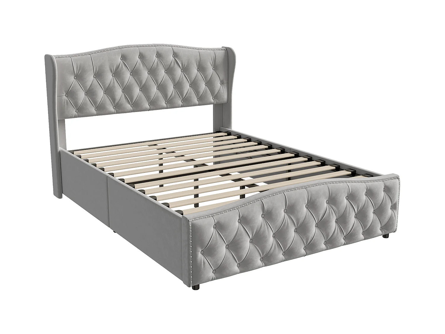 Letto contenitore 140x200, letto imbottito con rete a doghe, velluto, grigio