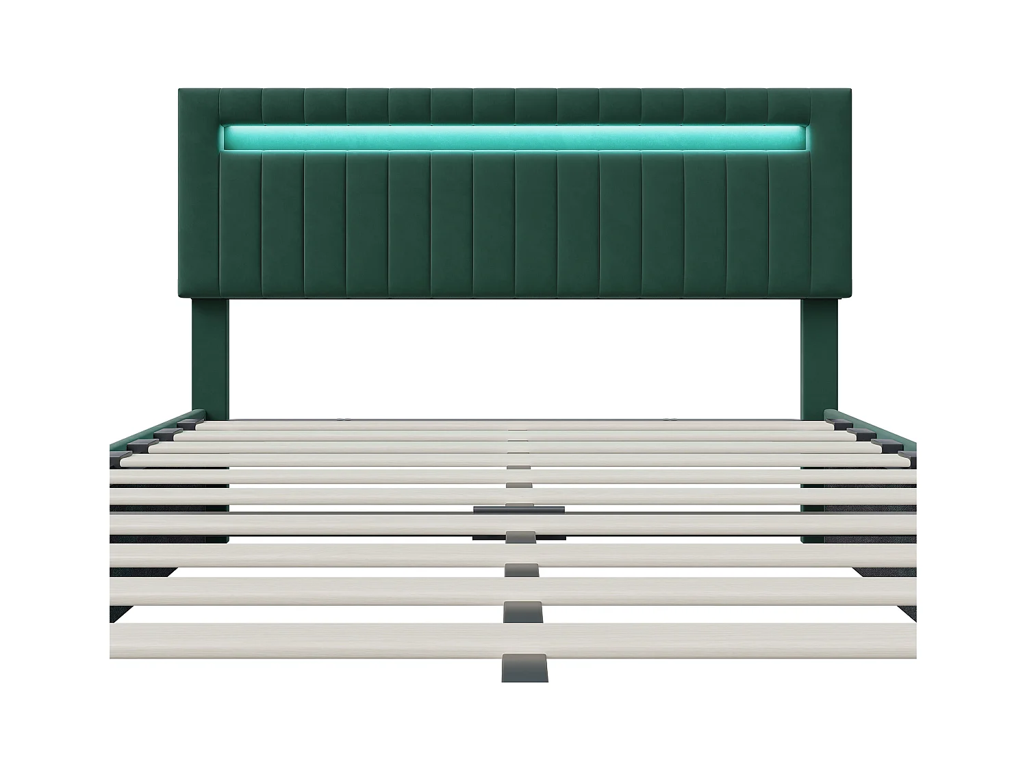 Lit Coffre 140x200cm - Rangement et éclairage LED - Sommier à Lattes - Tête de Lit Réglable - Vert