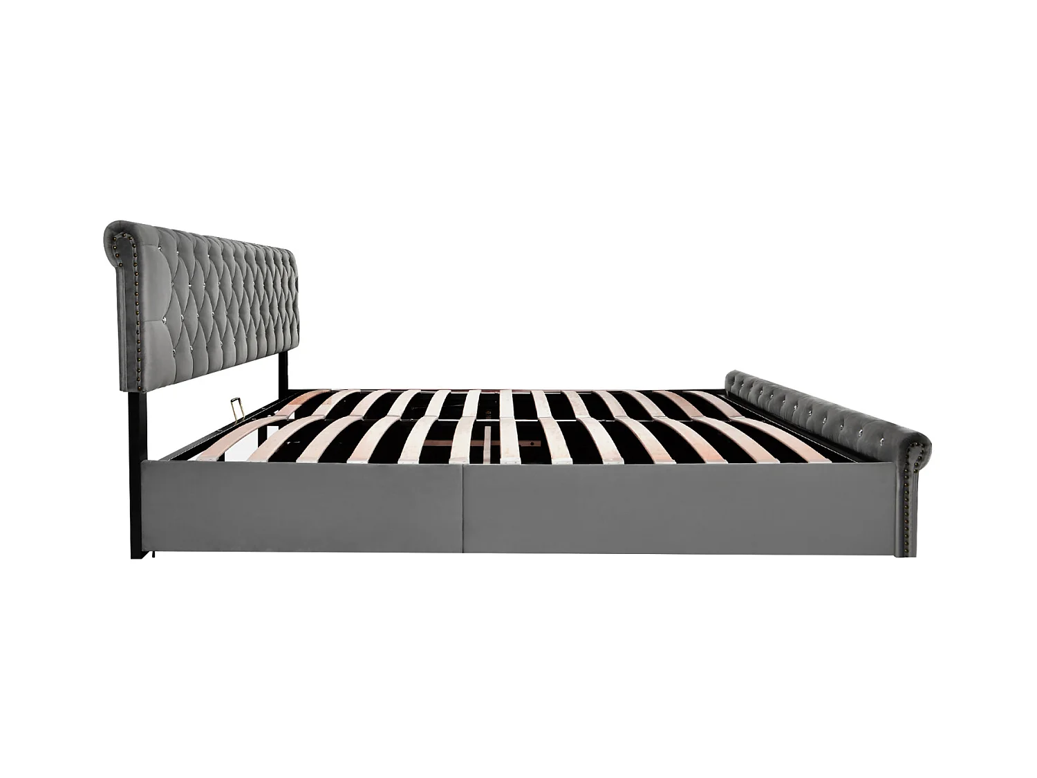 Cama individual 160x200, cabecero regulable en altura, terciopelo copo de nieve, gris