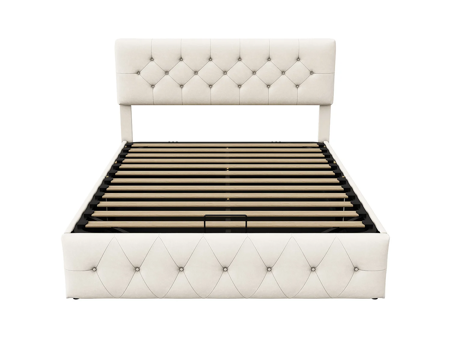 Letto contenitore 160 x 200 cm, letto matrimoniale, tessuto in velluto, beige