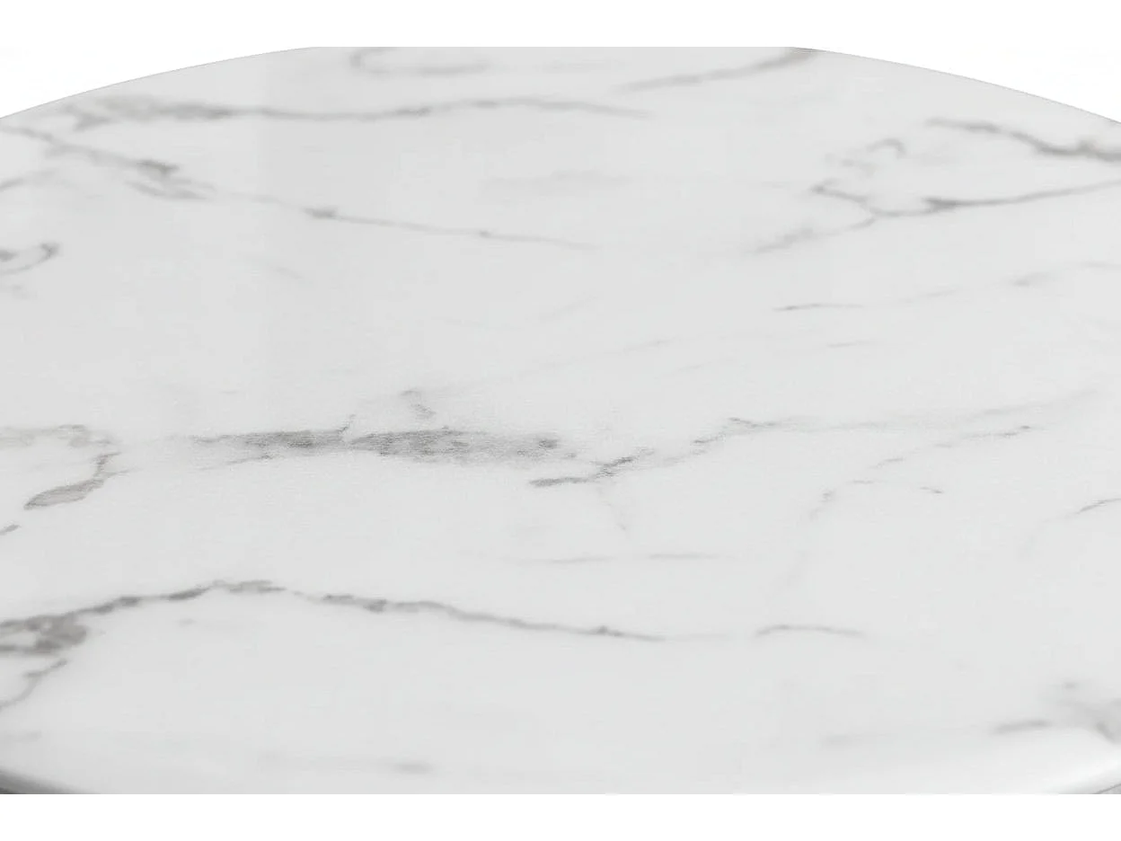 Table Basse ATMOS Ronde Plateau Verre Trempé Marbré Blanc Pieds Chrome D80x45cm