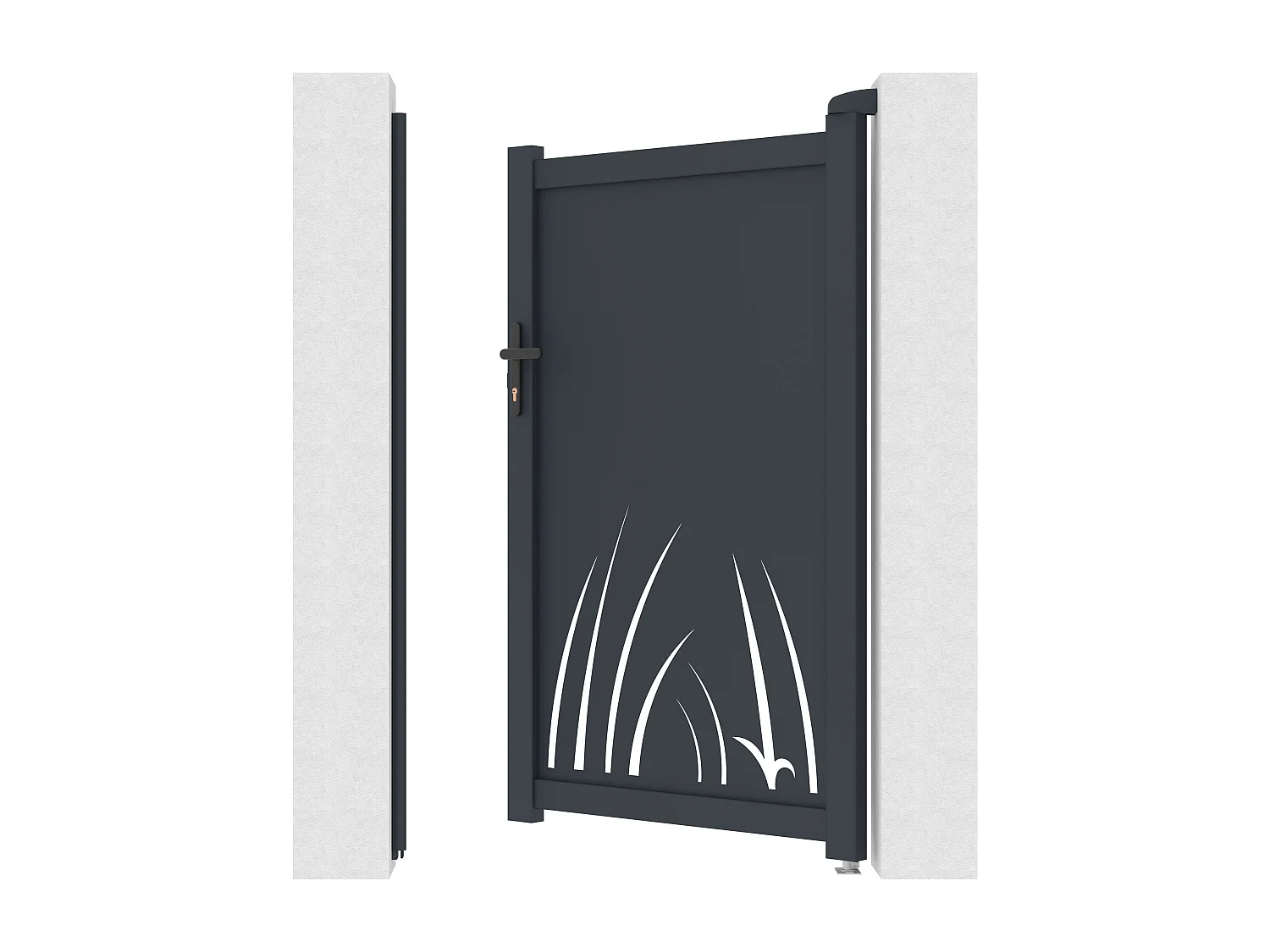 Portillon battant en aluminium à motif végétal en découpe laser - L103 x H166 cm - Anthracite - BRAMENO