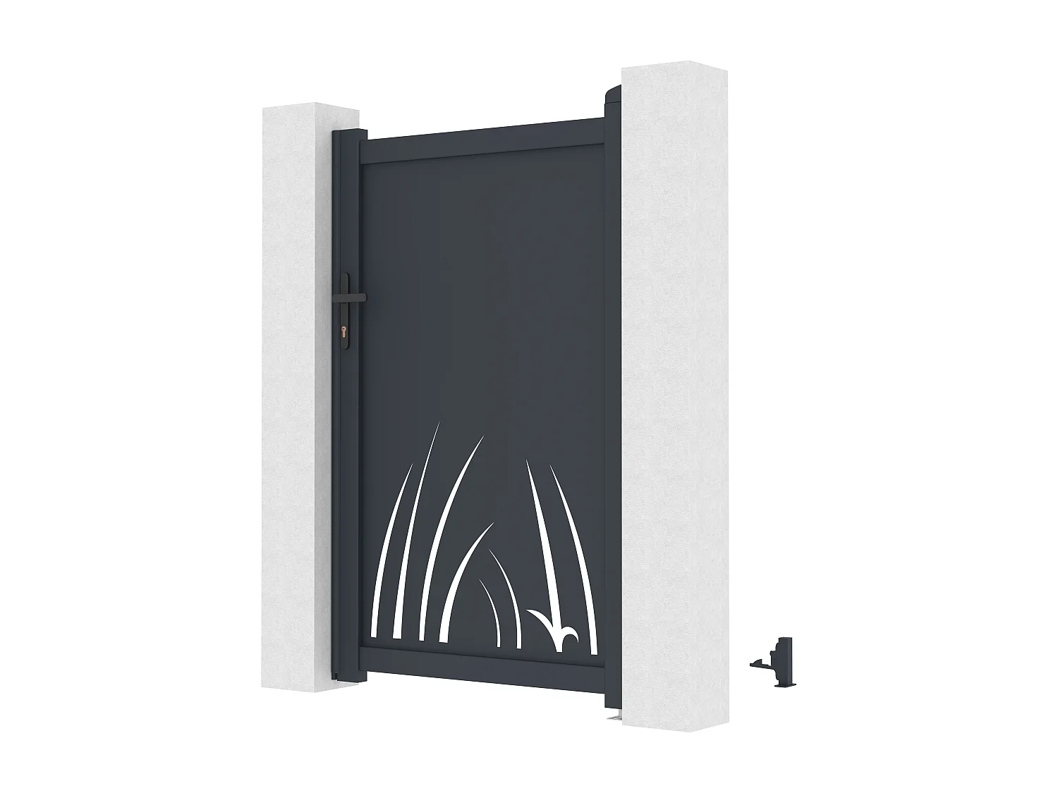 Portillon battant en aluminium à motif végétal en découpe laser - L103 x H166 cm - Anthracite - BRAMENO