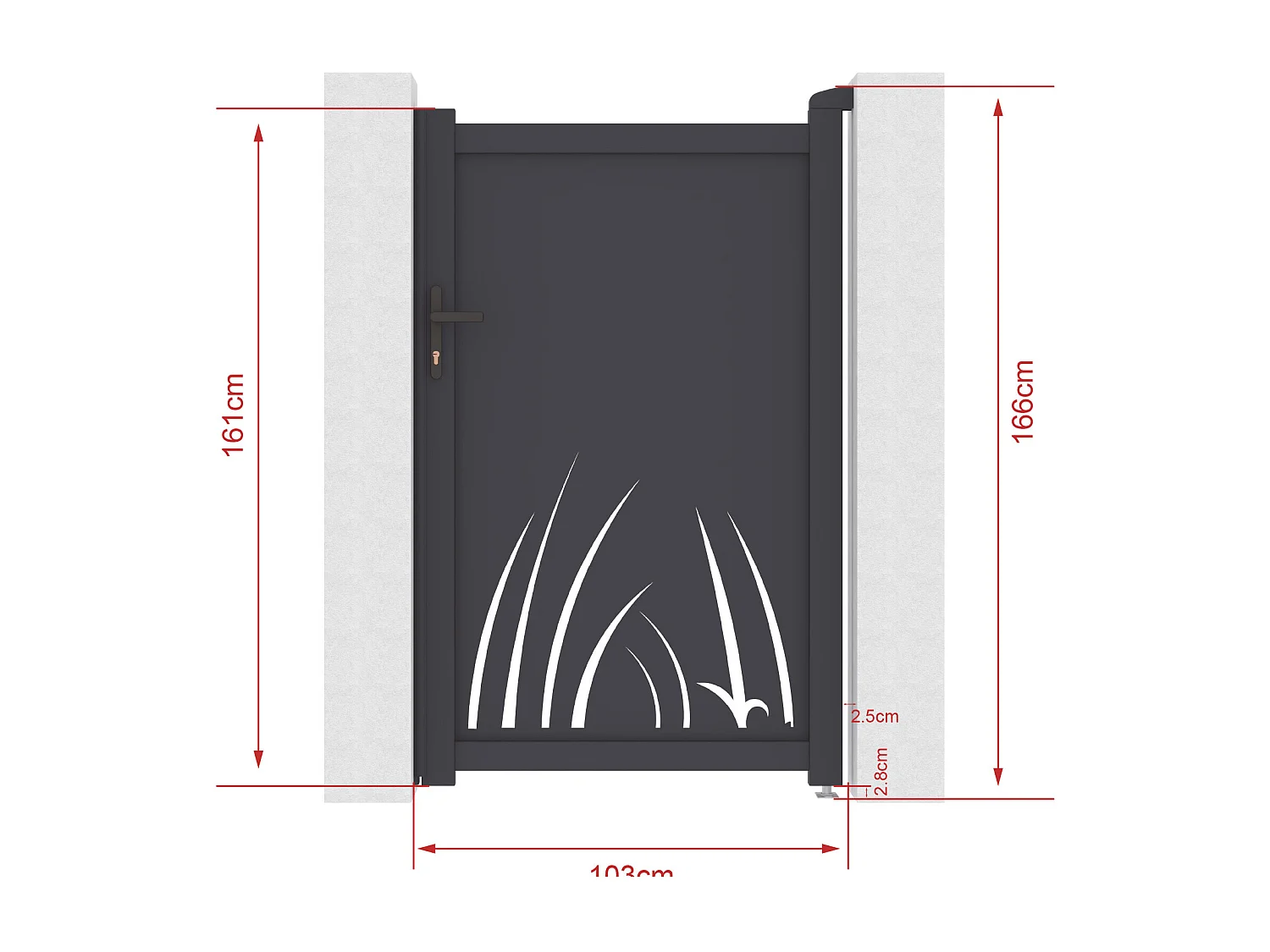 Portillon battant en aluminium à motif végétal en découpe laser - L103 x H166 cm - Anthracite - BRAMENO