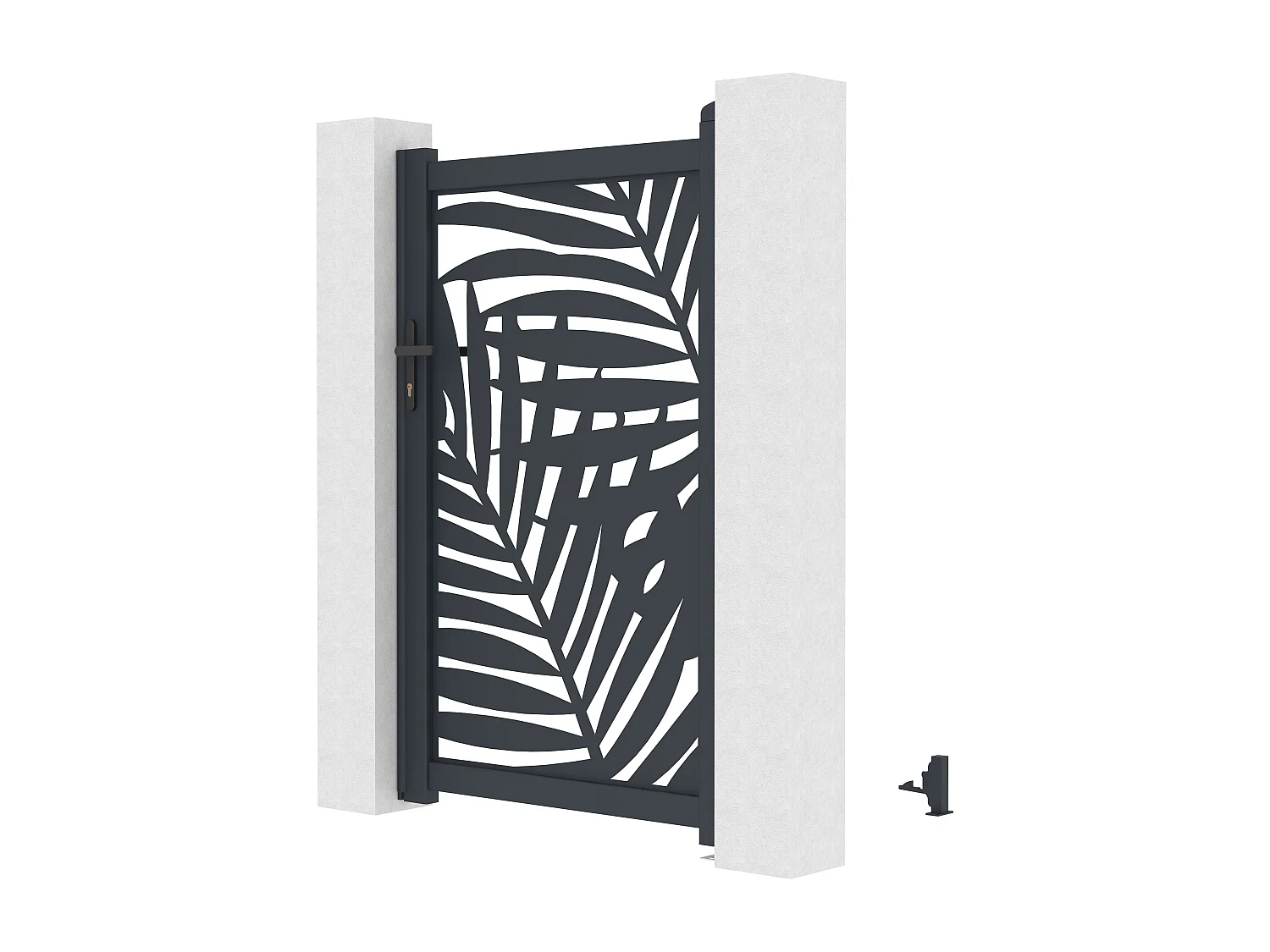 Portillon battant en aluminium à motif tropical en découpe laser - L103 x H166 cm - Anthracite - TOGIRO
