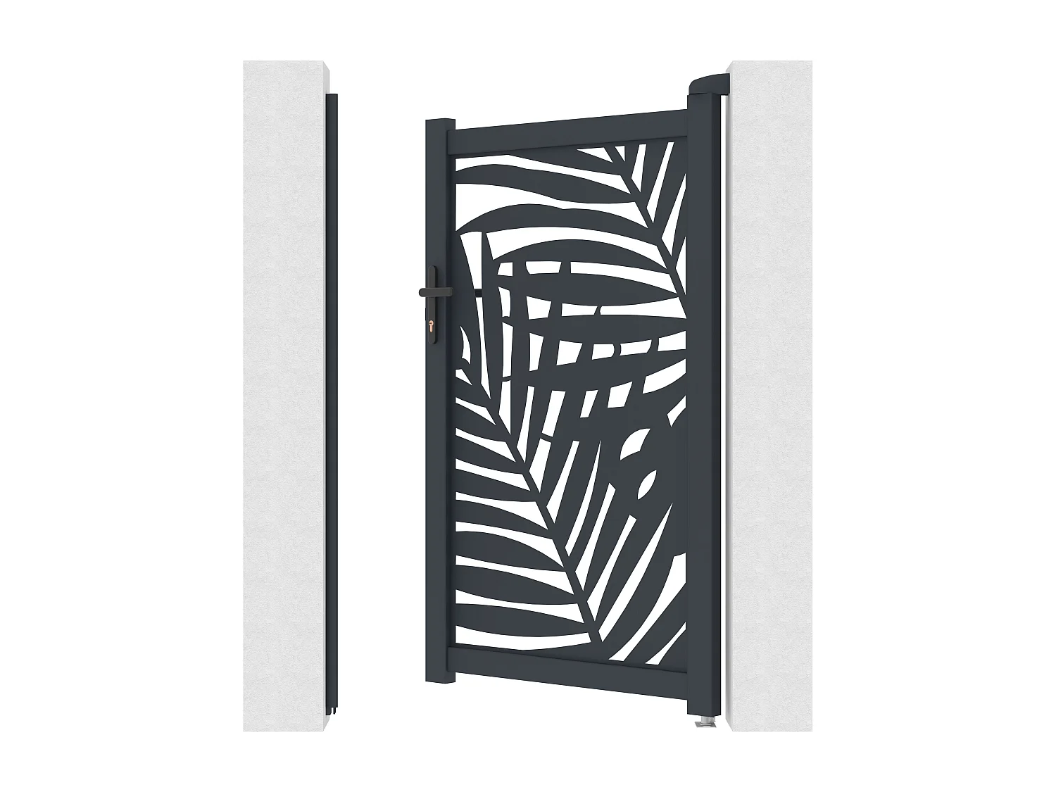 Portillon battant en aluminium à motif tropical en découpe laser - L103 x H166 cm - Anthracite - TOGIRO