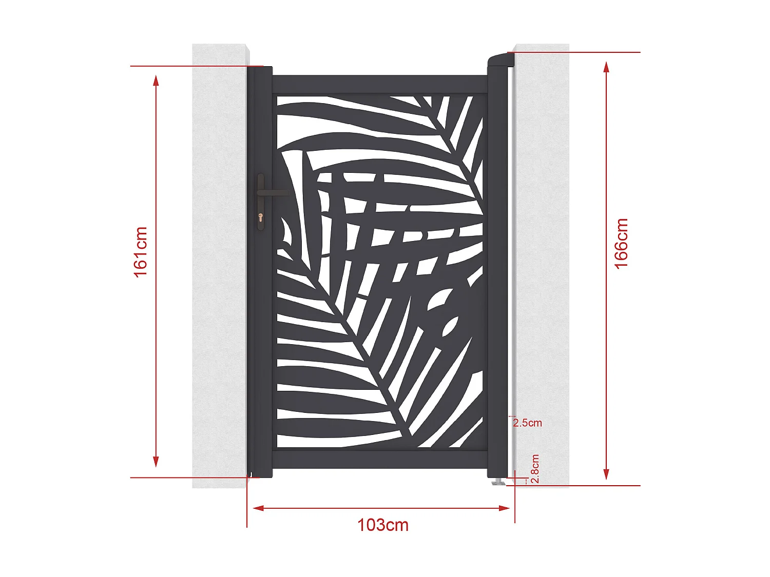 Portillon battant en aluminium à motif tropical en découpe laser - L103 x H166 cm - Anthracite - TOGIRO