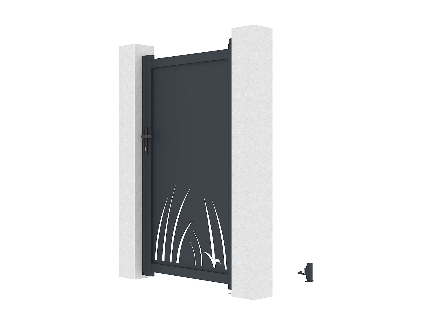 Portillon battant en aluminium à motif végétal en découpe laser - L103 x H181 cm - Anthracite - BRAMENO