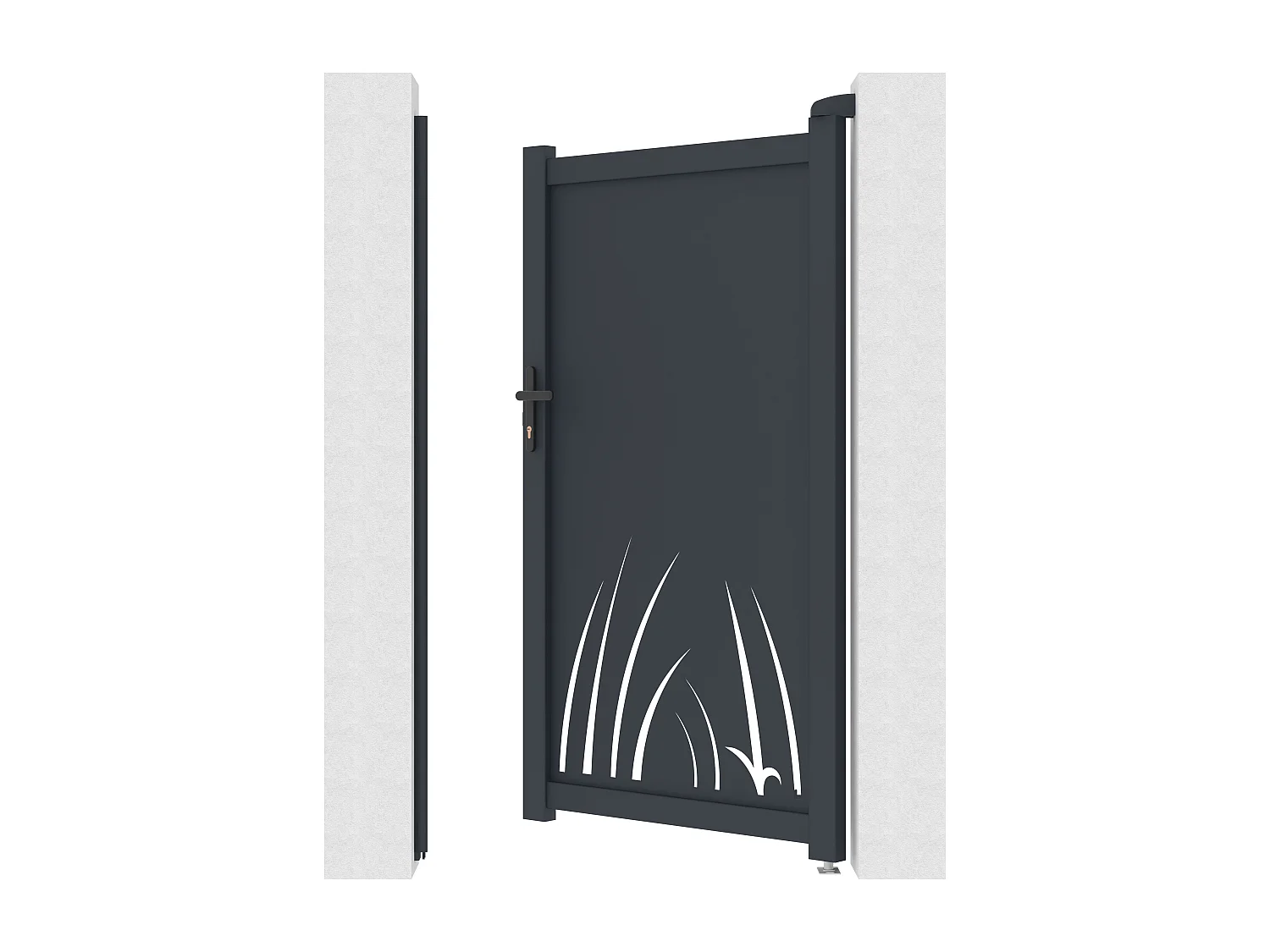 Portillon battant en aluminium à motif végétal en découpe laser - L103 x H181 cm - Anthracite - BRAMENO